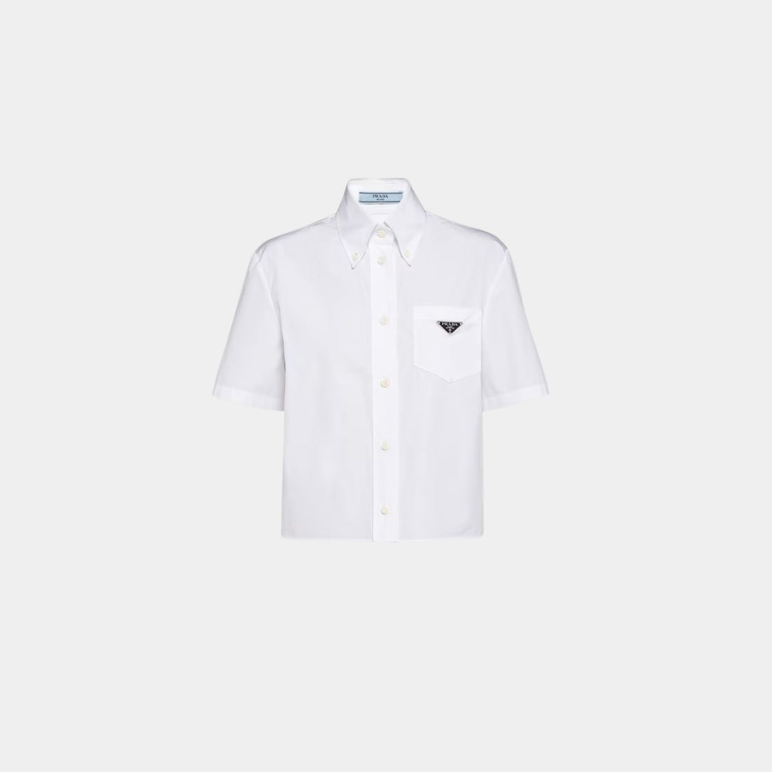 Cotton Cropped Short Sleeves White Poplin Shirt, White