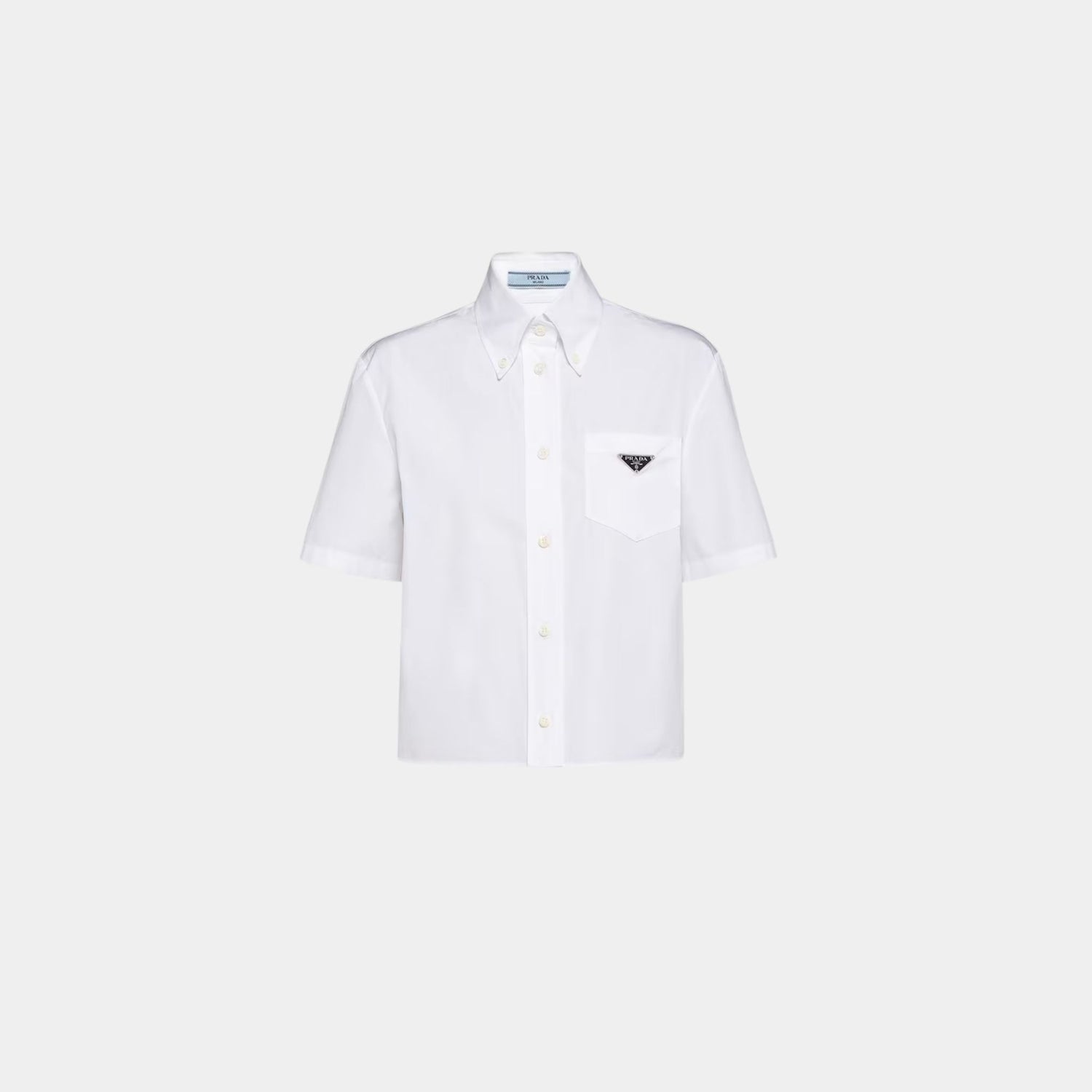 Cotton Cropped Short Sleeves White Poplin Shirt, White