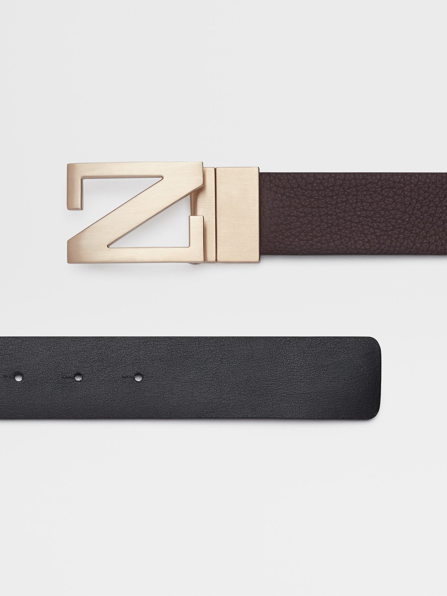 Dark Brown Grained Leather and Black Leather Reversible Belt