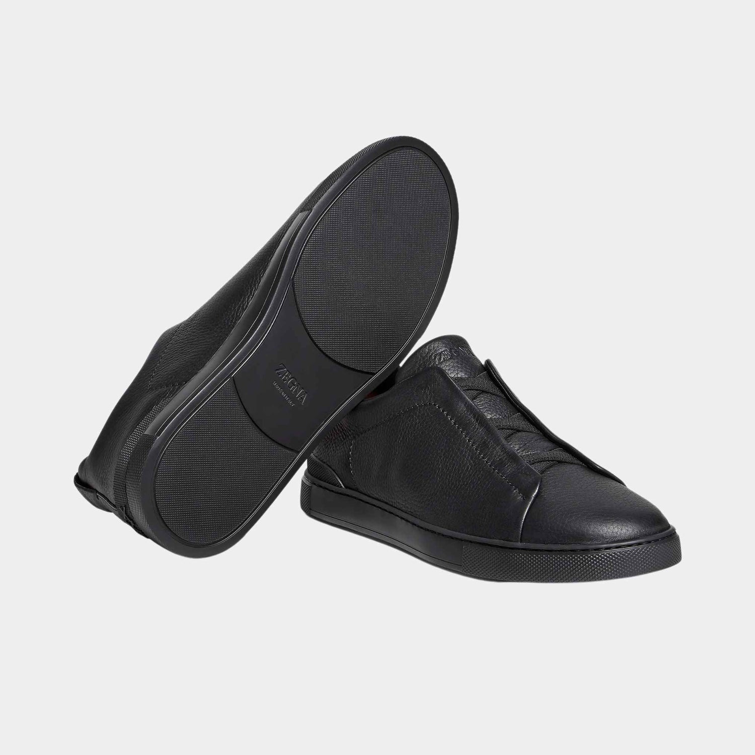 Zegna Deerskin Triple Stitch Sneakers, All Black, Close