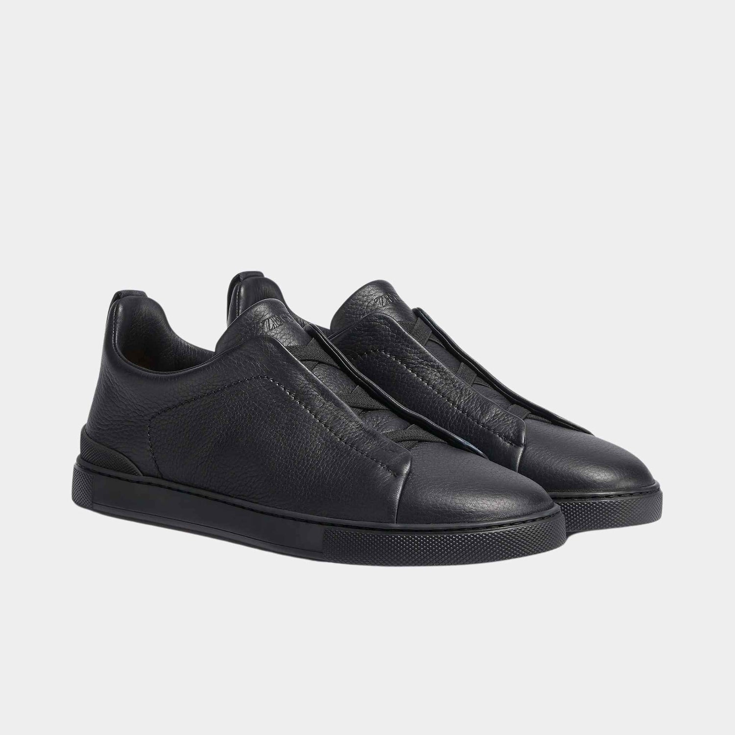 Zegna Deerskin Triple Stitch Sneakers, All Black, , Front