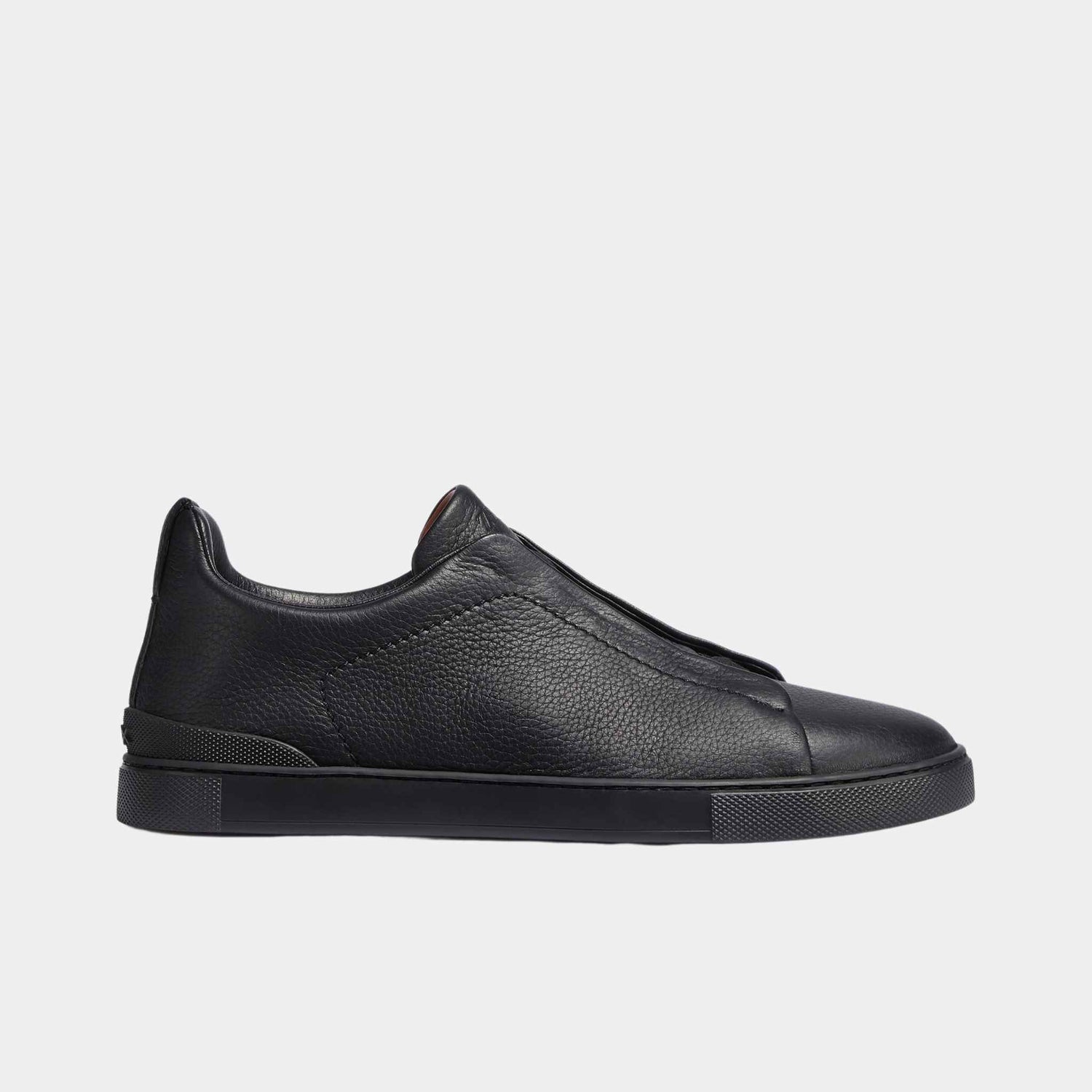 Zegna Deerskin Triple Stitch Sneakers, All Black, Side