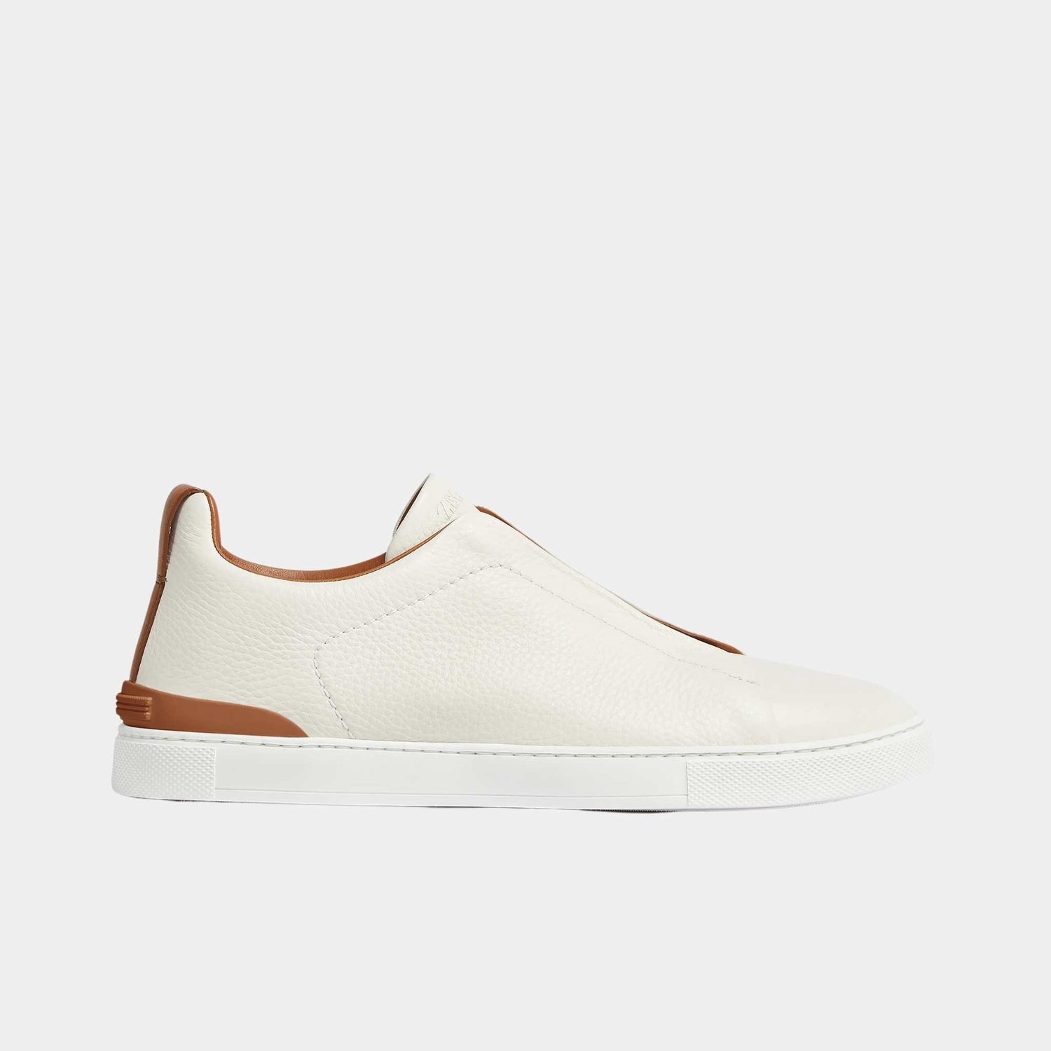 Zegna Deerskin Triple Stitch Sneakers, Off White, Tan, Side