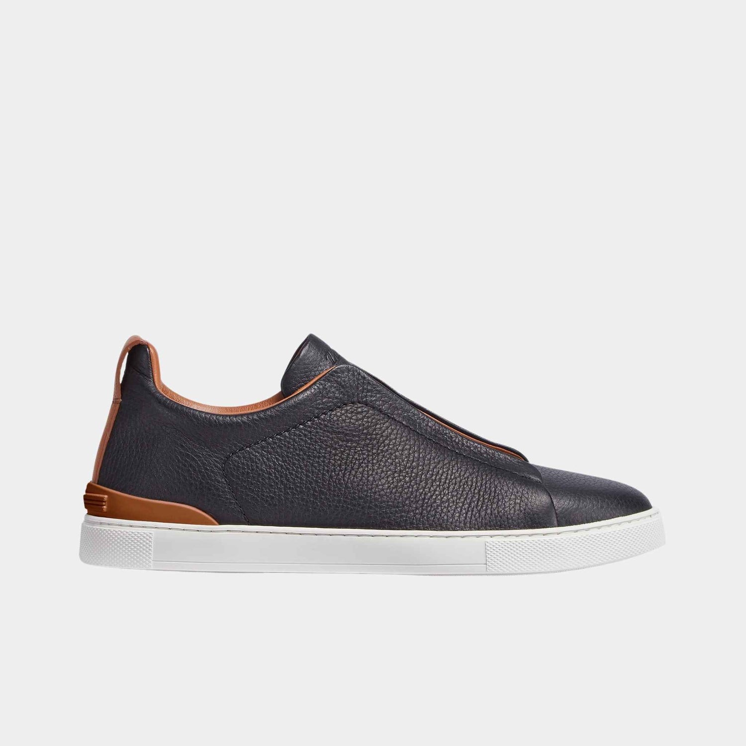 Zegna Deerskin Triple Stitch Sneakers, Black, Side