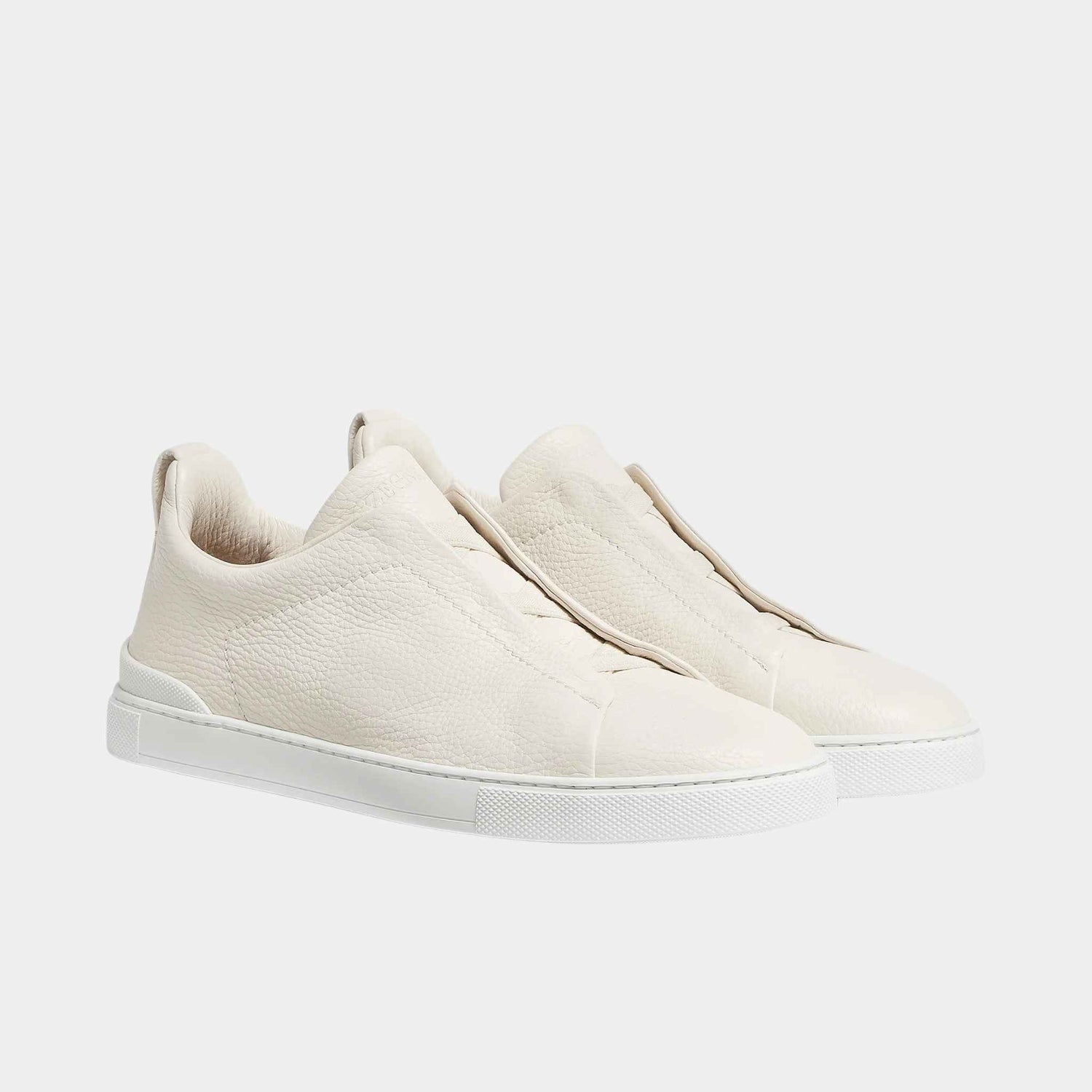Zegna Deerskin Triple Stitch Sneakers, Off White, Front