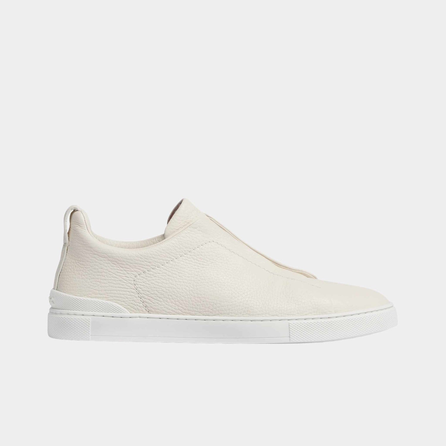 Zegna Deerskin Triple Stitch Sneakers, Off White, Side