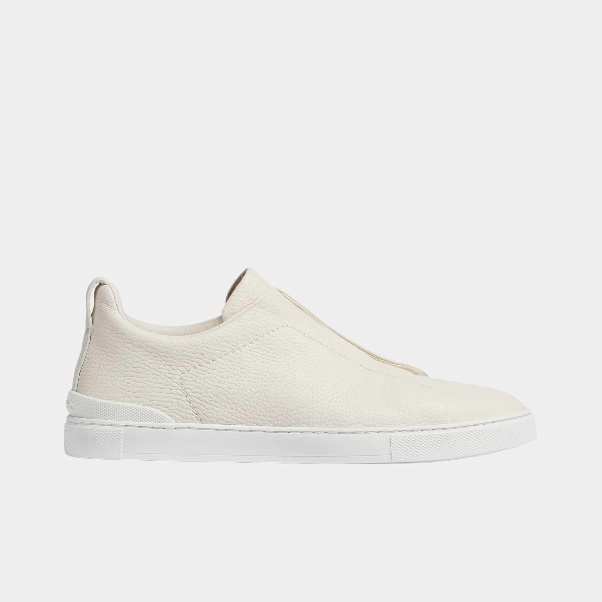 Zegna Deerskin Triple Stitch Sneakers, Off White, Side