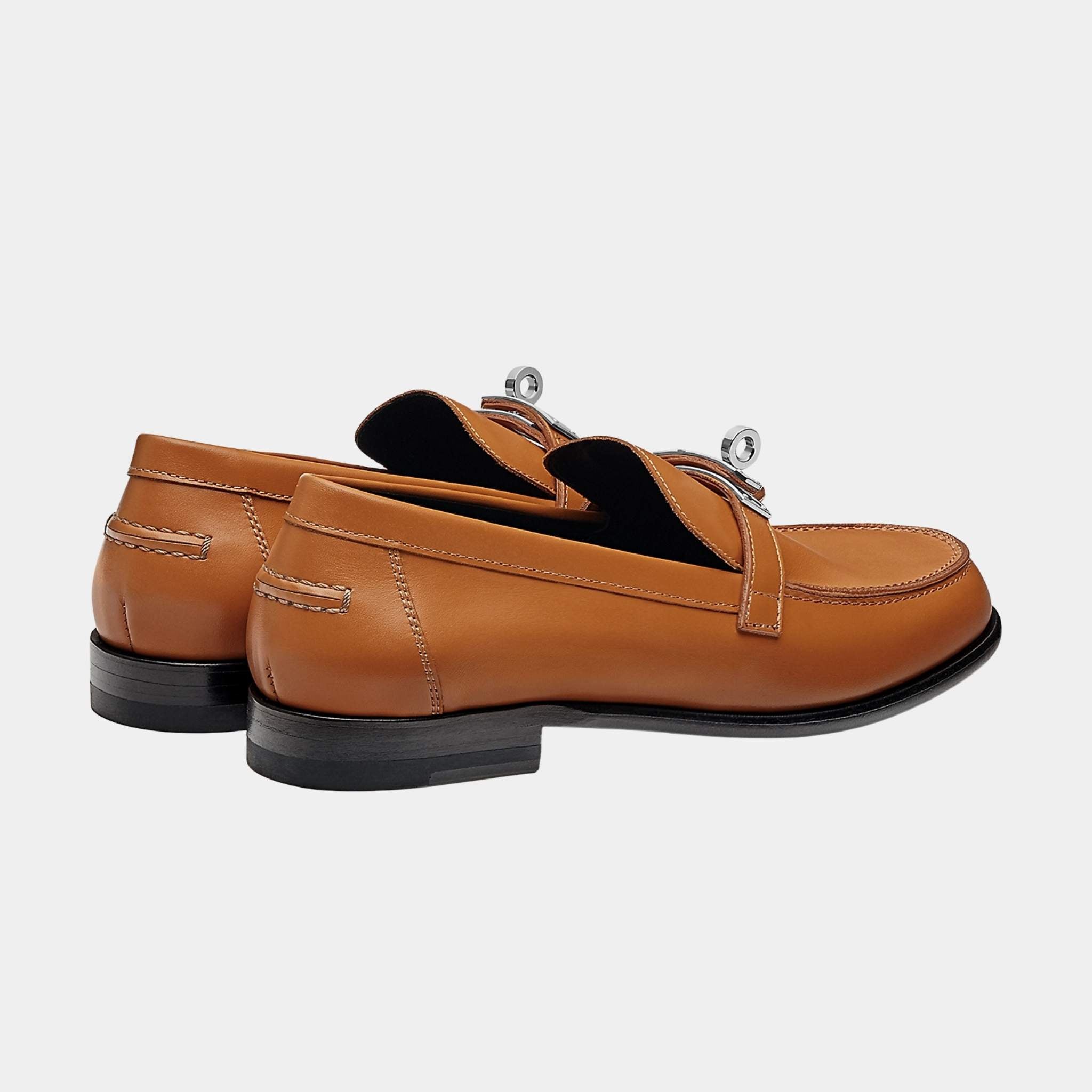 Hermes Destin Loafer in Calfskin with Palladium Plated Buckle, Naturel, Back