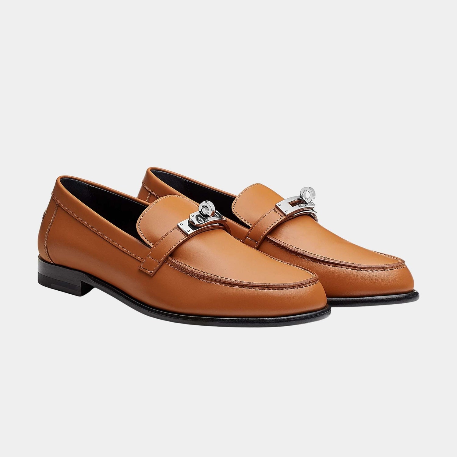 Hermes Destin Loafer in Calfskin with Palladium Plated Buckle, Naturel, Front