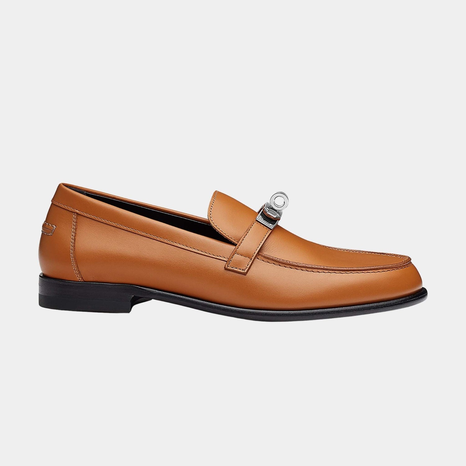 Hermes Destin Loafer in Calfskin with Palladium Plated Buckle, Naturel, Side
