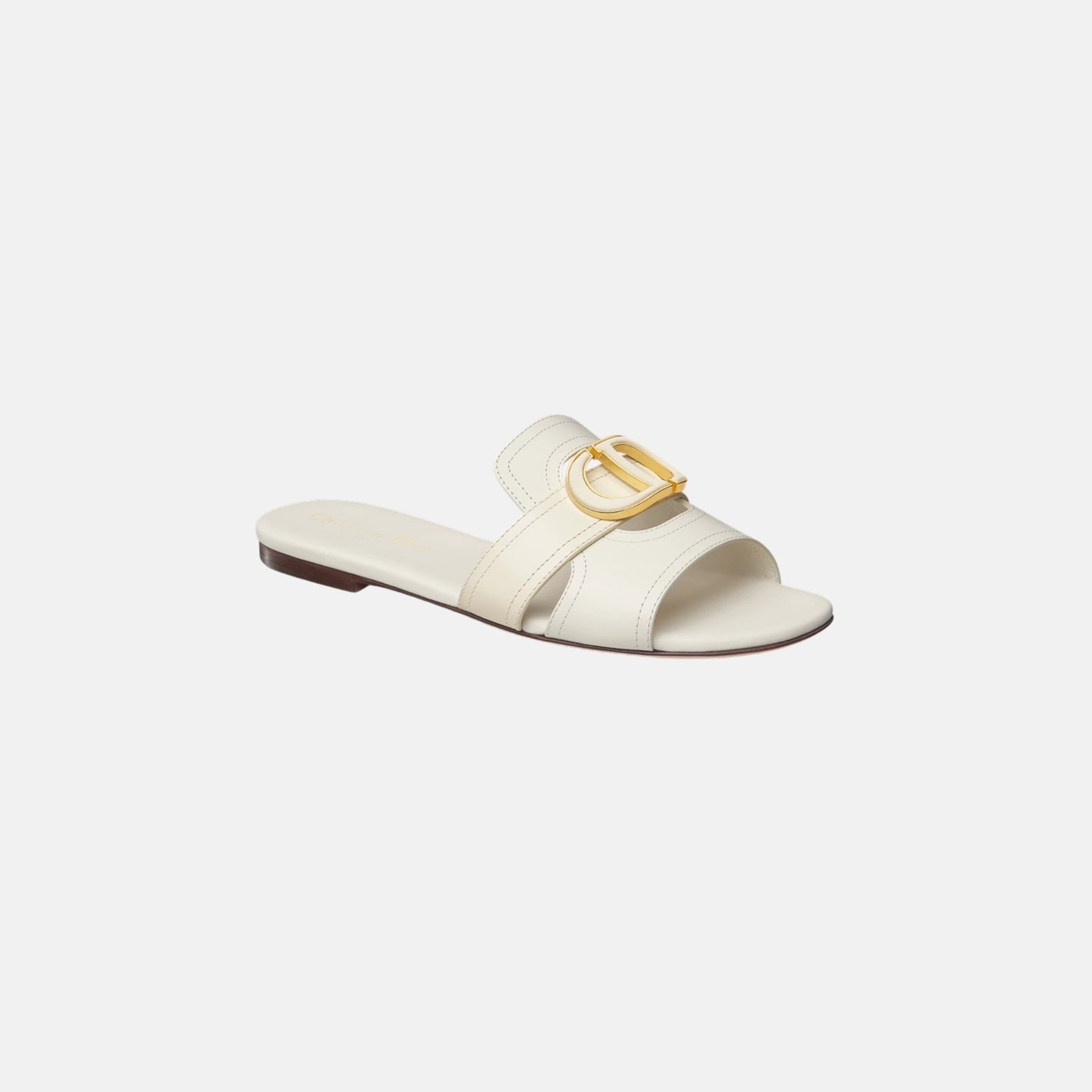 Dior 30 Montaigne Slide In Calfskin, White, Front