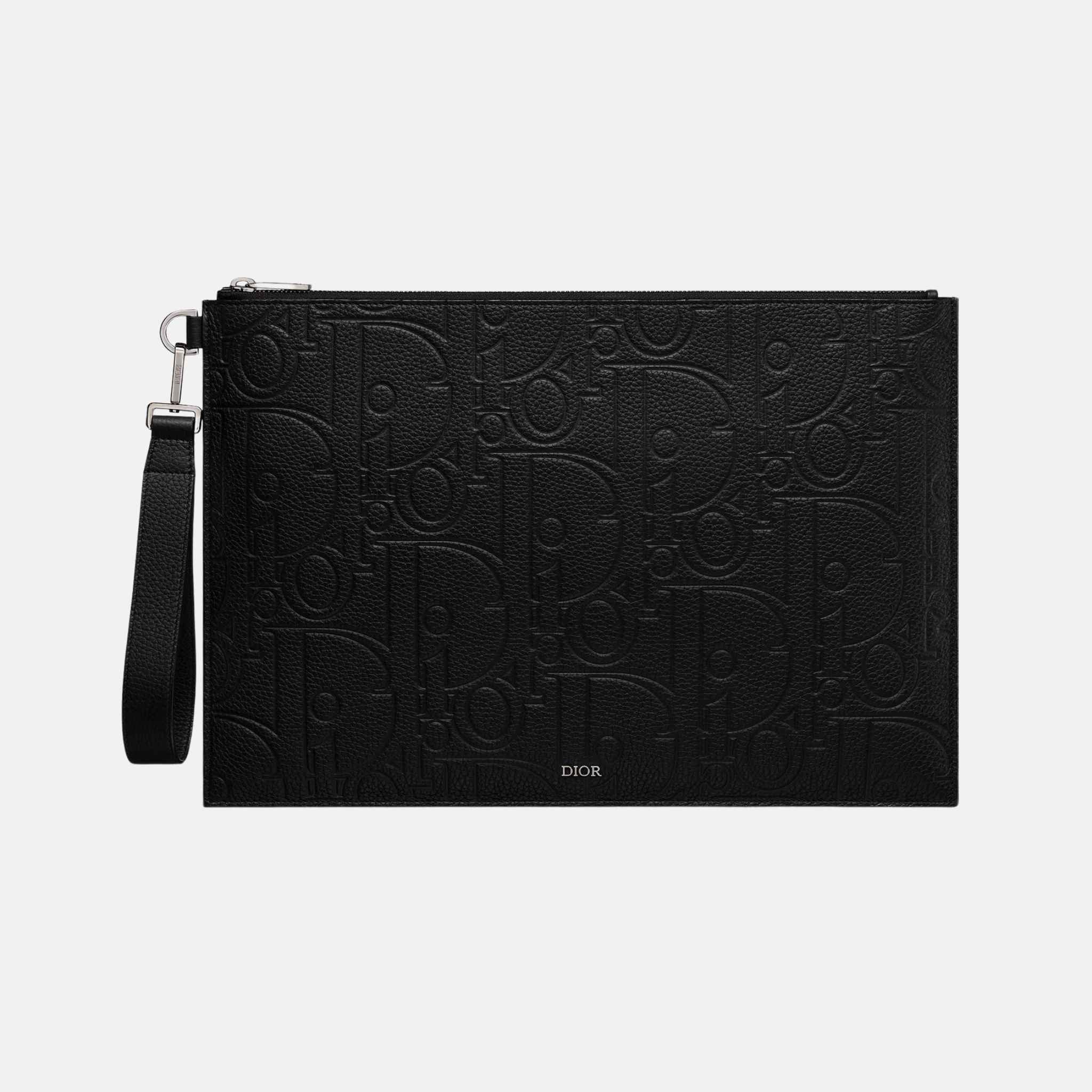 Dior A4 Pouch Black Dior Gravity Leather and Black Grained Calfskin, Front