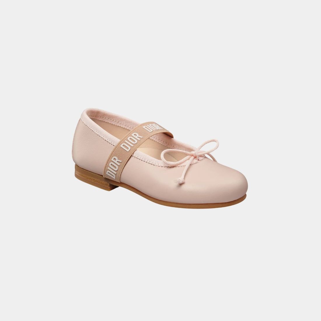 Dior Baby Ballet Flat من جلد العجل، وردي باهت، من الأمام