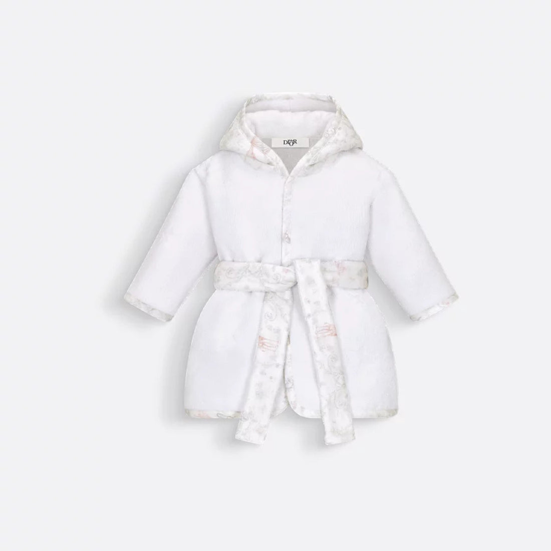 Dior Baby Hooded Bathrobe Ivory Cotton Terry Jacquard Stars Toile de Jouy Pastel, Front