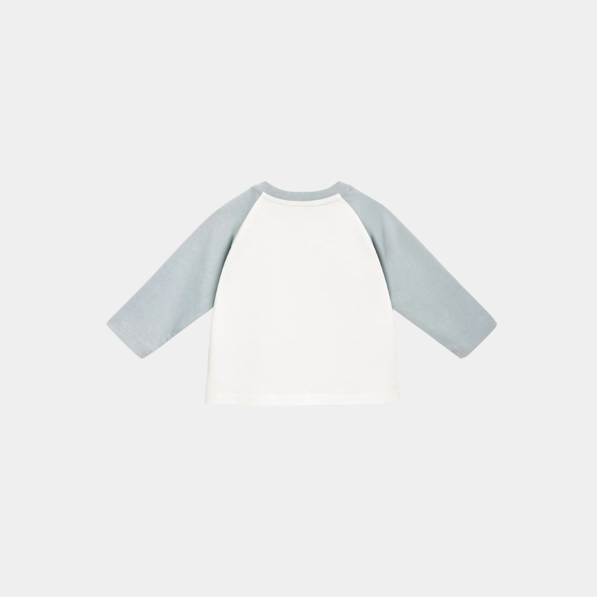 Baby Long-Sleeved T-Shirt Ivory and Gray-Blue Cotton Jersey, Back