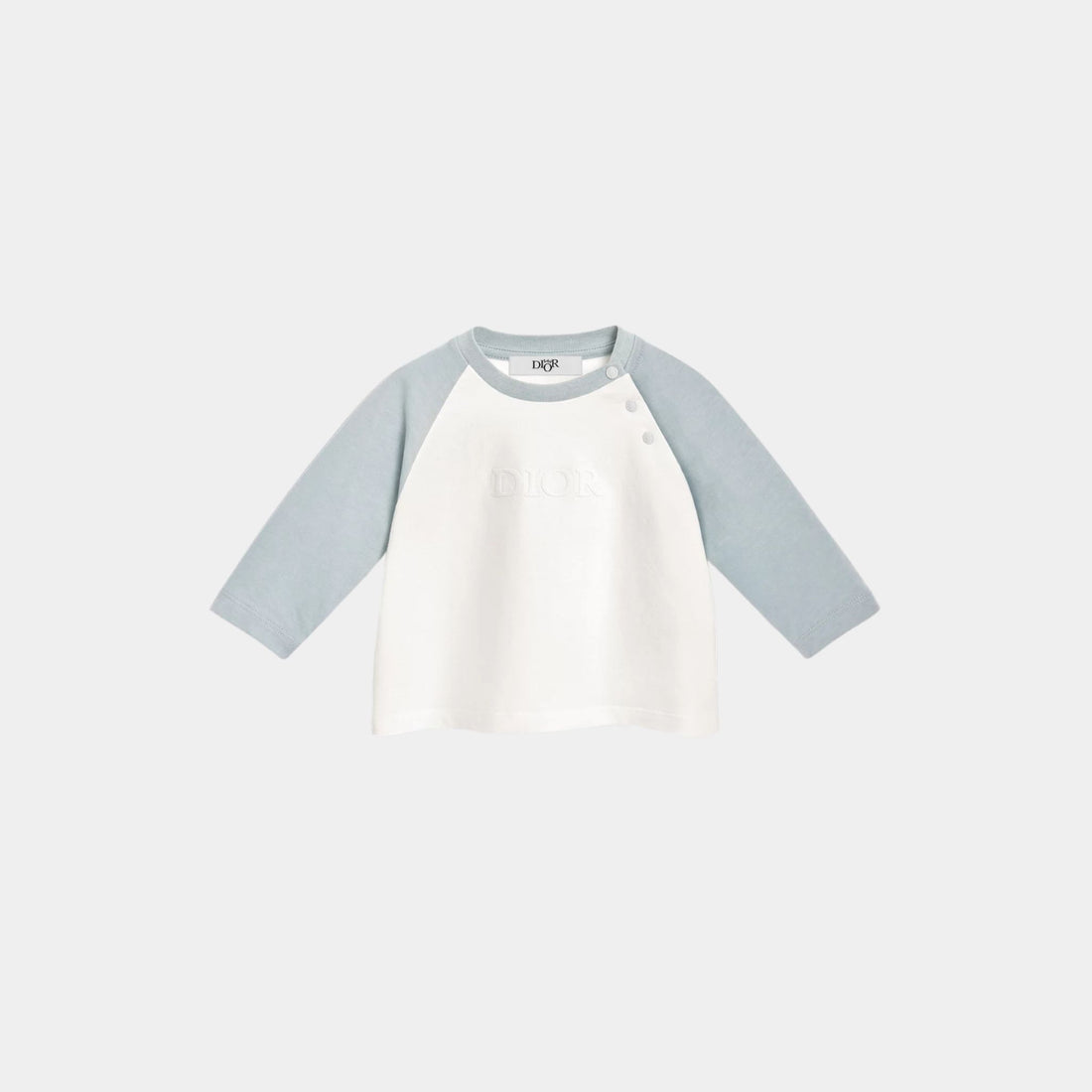 Baby Long-Sleeved T-Shirt Ivory and Gray-Blue Cotton Jersey, Front