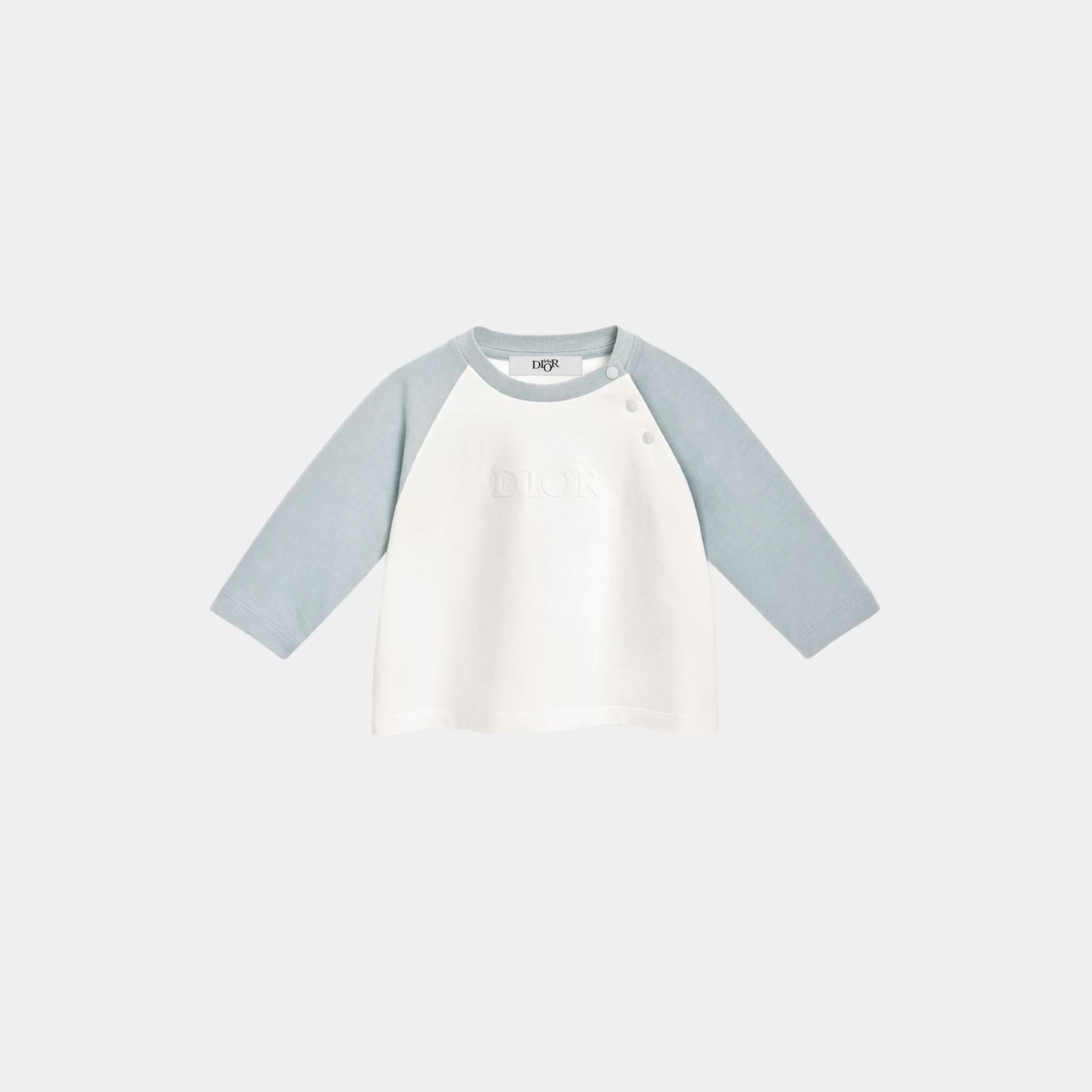 Baby Long-Sleeved T-Shirt Ivory and Gray-Blue Cotton Jersey, Front