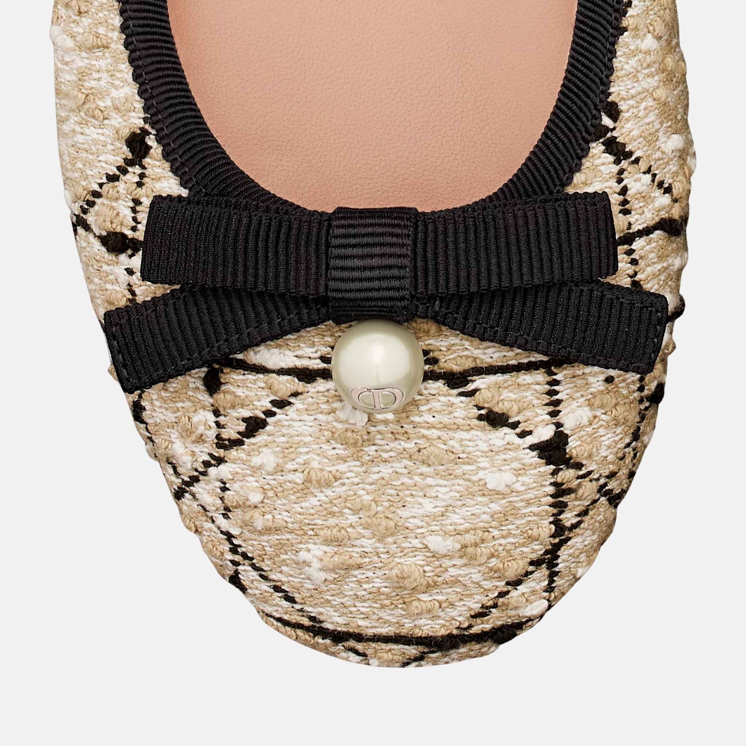 Dior Ballet Flat Beige And Black Cannage Tweed, top, Closeup