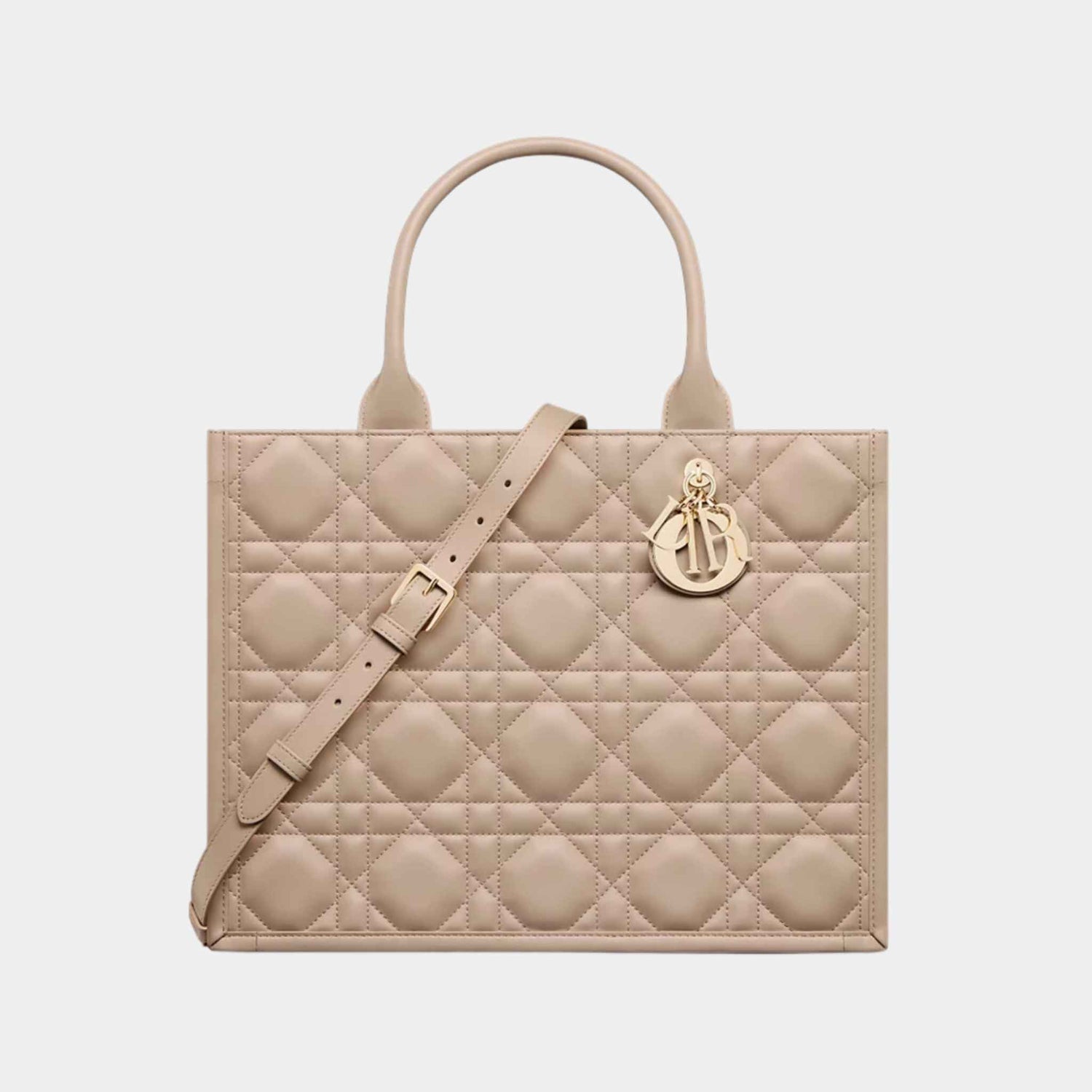 Dior Book Tote Medium Bag Macrocannage Calfskin, Desert Taupe, Front