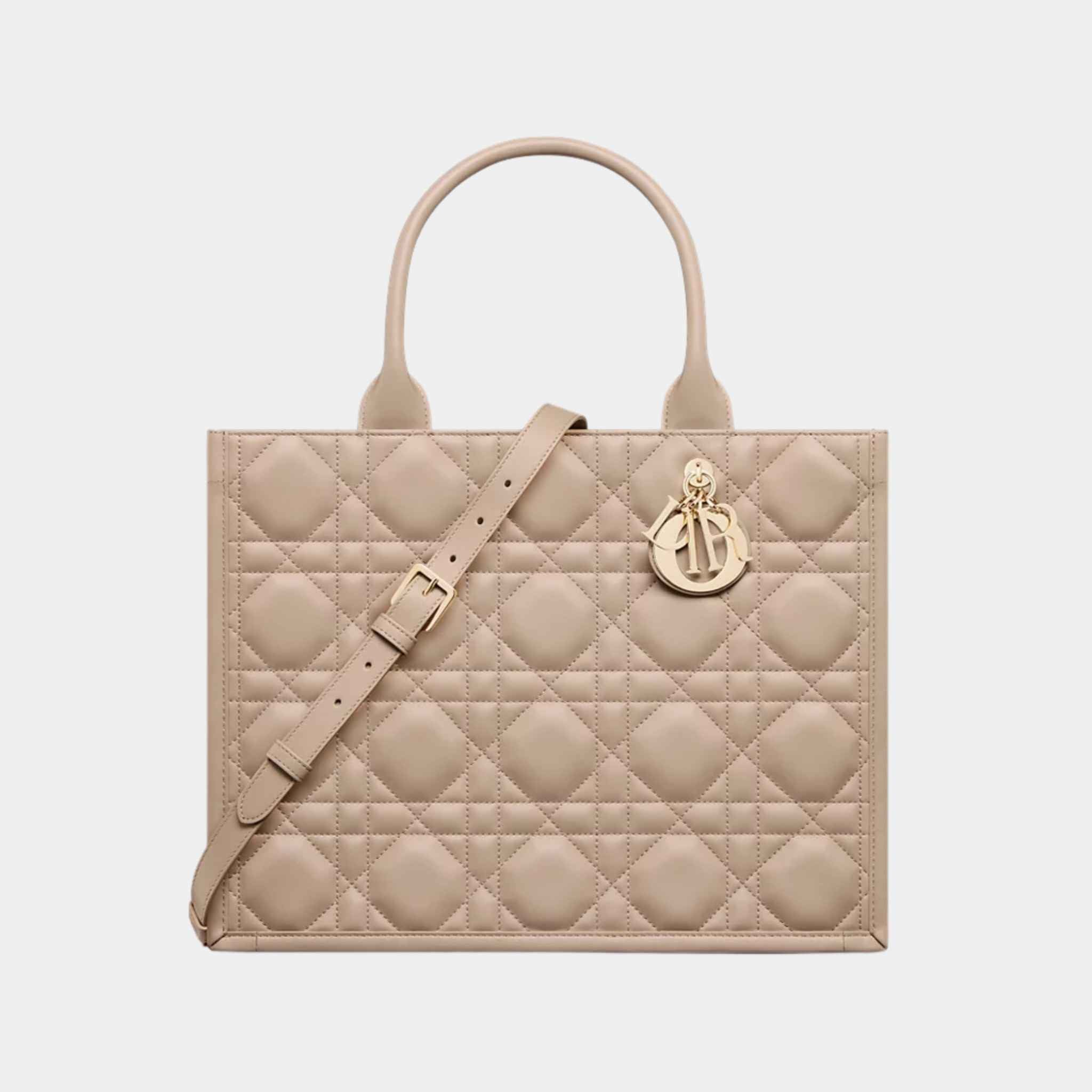 Dior Book Tote Medium Bag Macrocannage Calfskin, Desert Taupe, Front