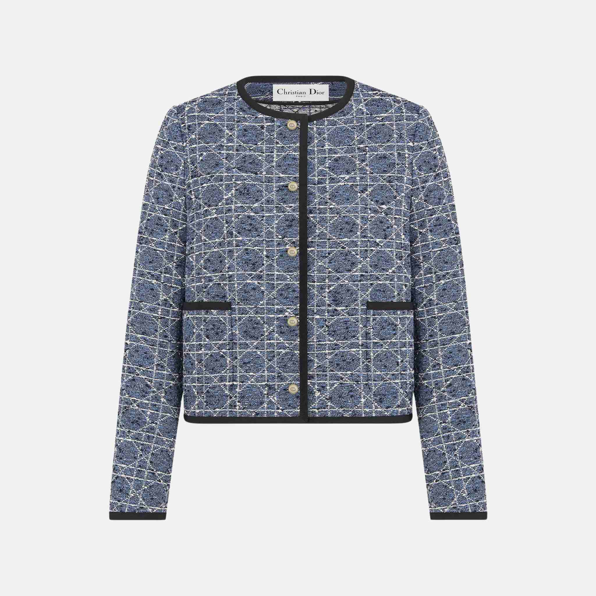 Dior Cannage Cropped Jacket, Blue, Front