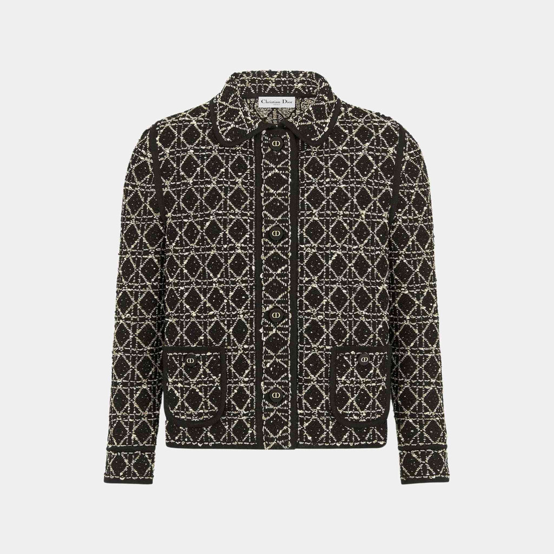 Dior Cannage Jacket Blended Cotton And Silk Tweed, Black, Front