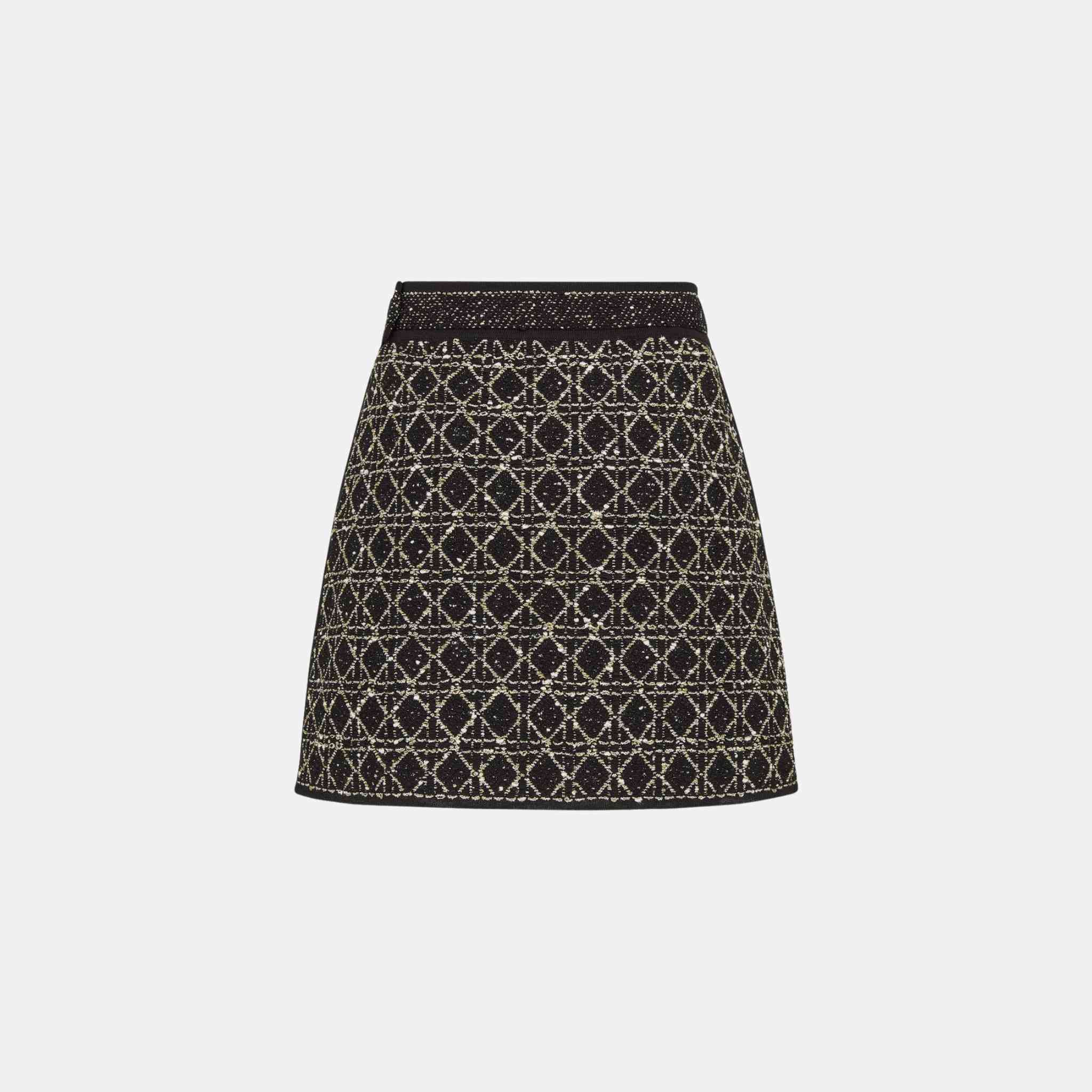 Dior Cannage Miniskirt Blended Cotton And Silk Tweed, Black, Back