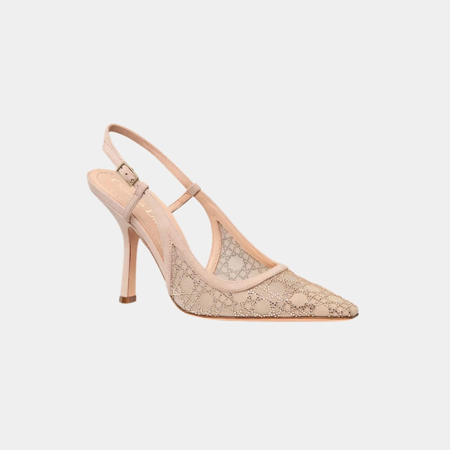 Dior Capture Slingback Pump Mesh with Rhinestone and Suede, Nude, Front