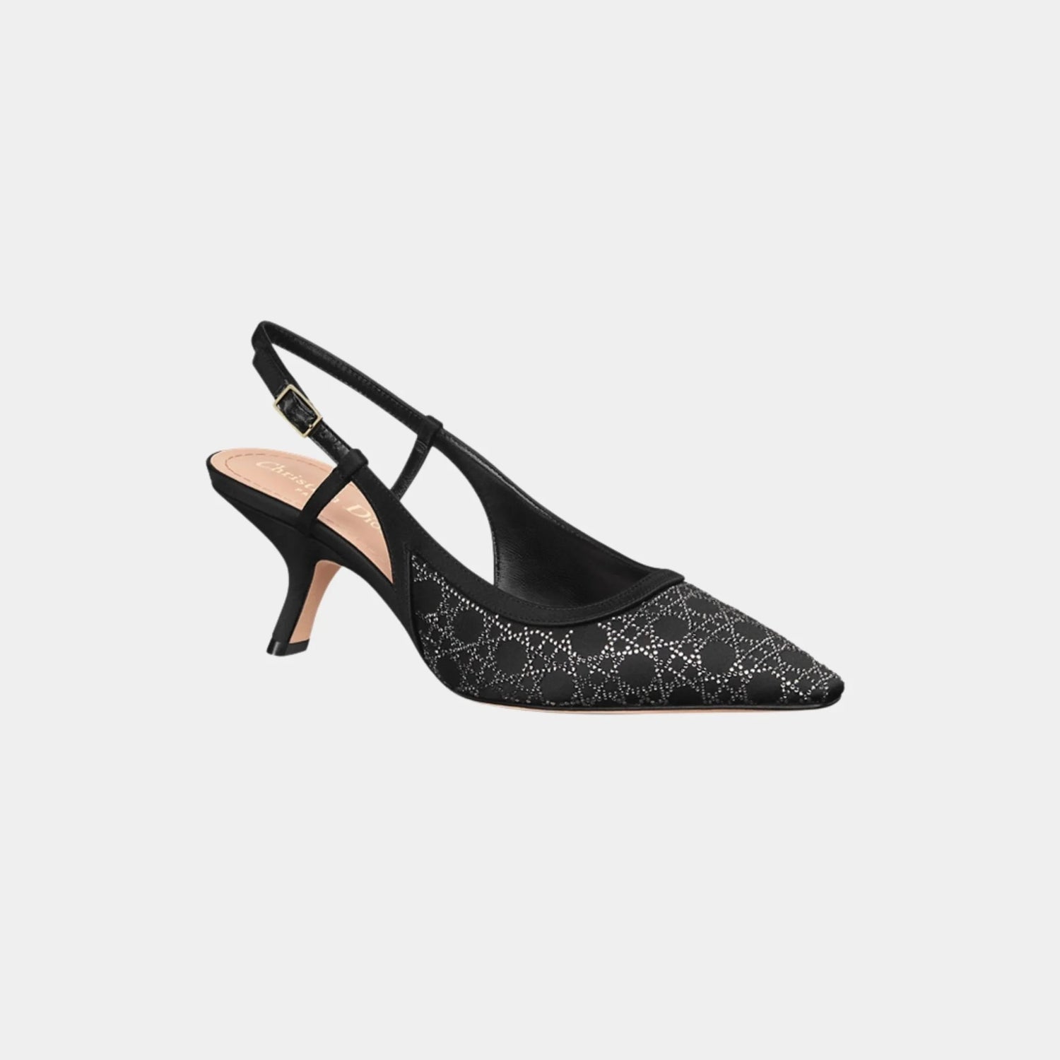 Dior Capture Slingback Pump Satin with Rhinestone Pattern, Black, Front