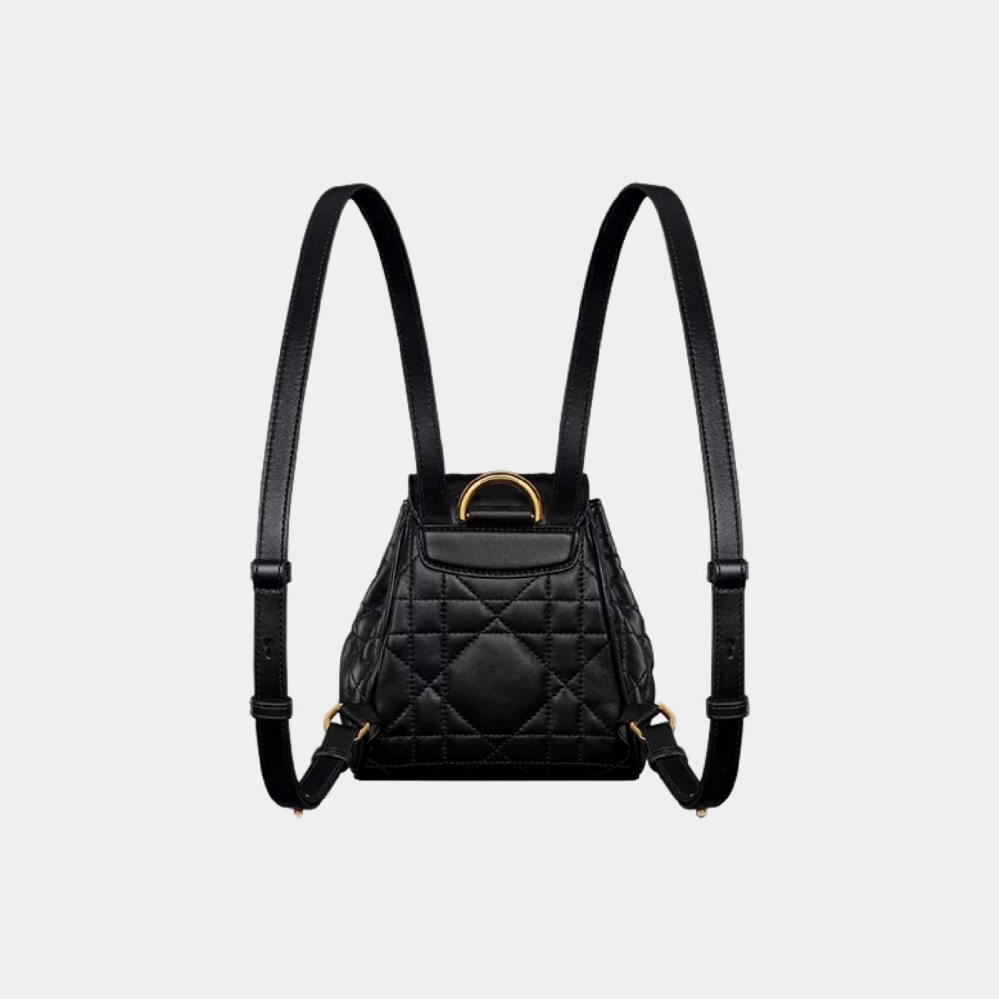 Dior Caro Nano Backpack Macrocannage Lambskin, Black, Back