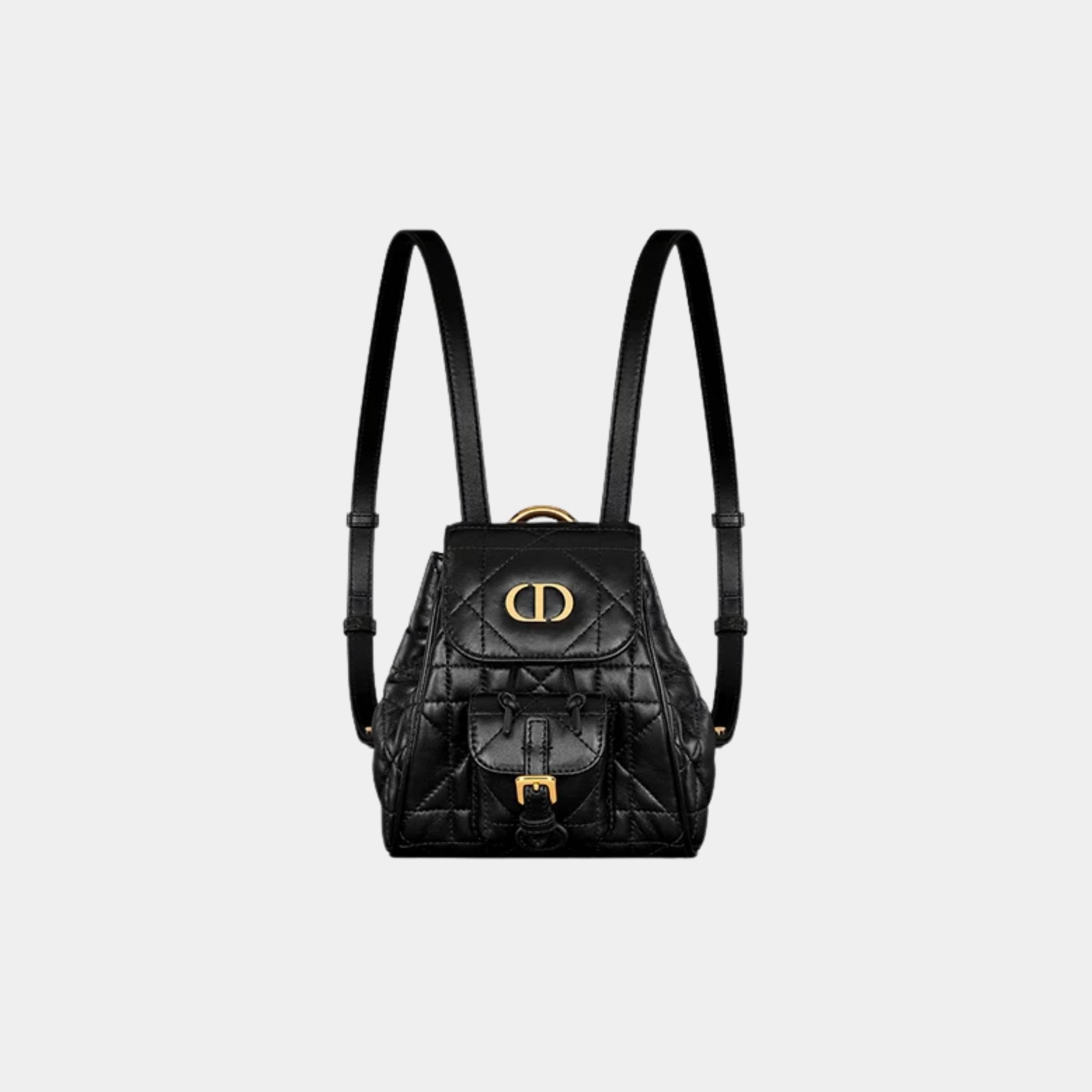 Dior Caro Nano Backpack Macrocannage Lambskin, Black, Front