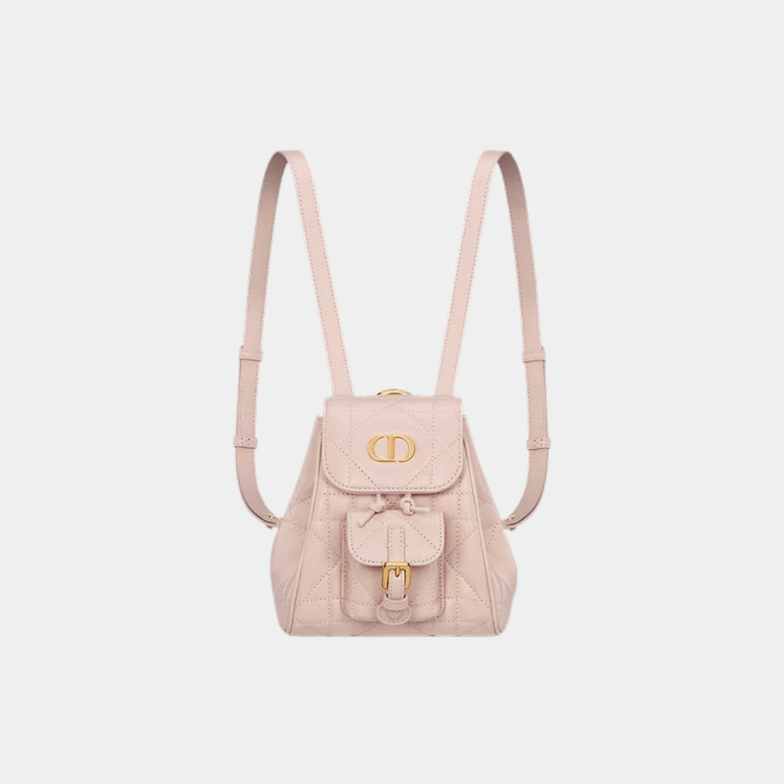 Dior Caro Nano Backpack Macrocannage Lambskin, Powder Pink, Front
