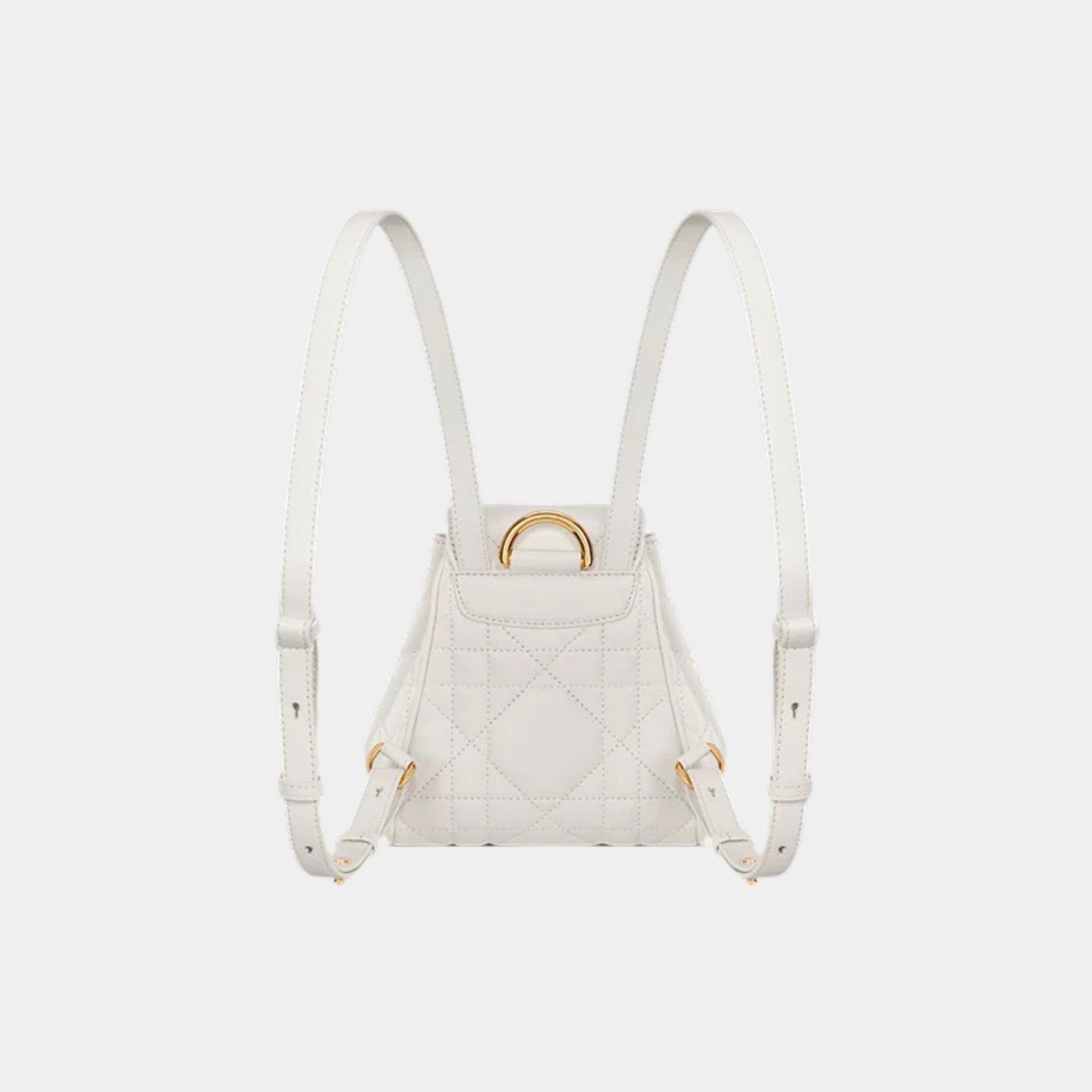Dior Caro Nano Backpack Macrocannage Lambskin, White, Back