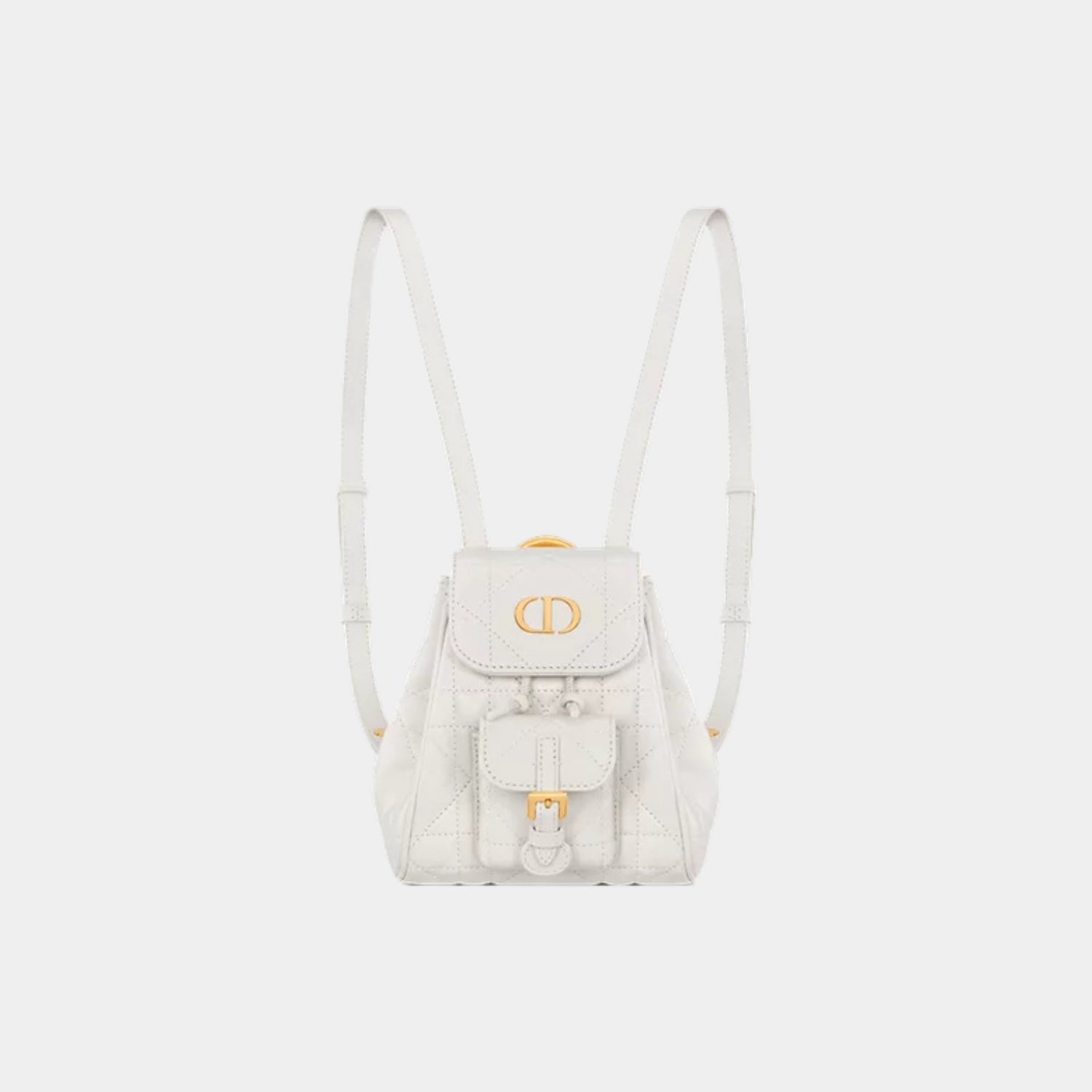 Dior Caro Nano Backpack Macrocannage Lambskin, White, Front