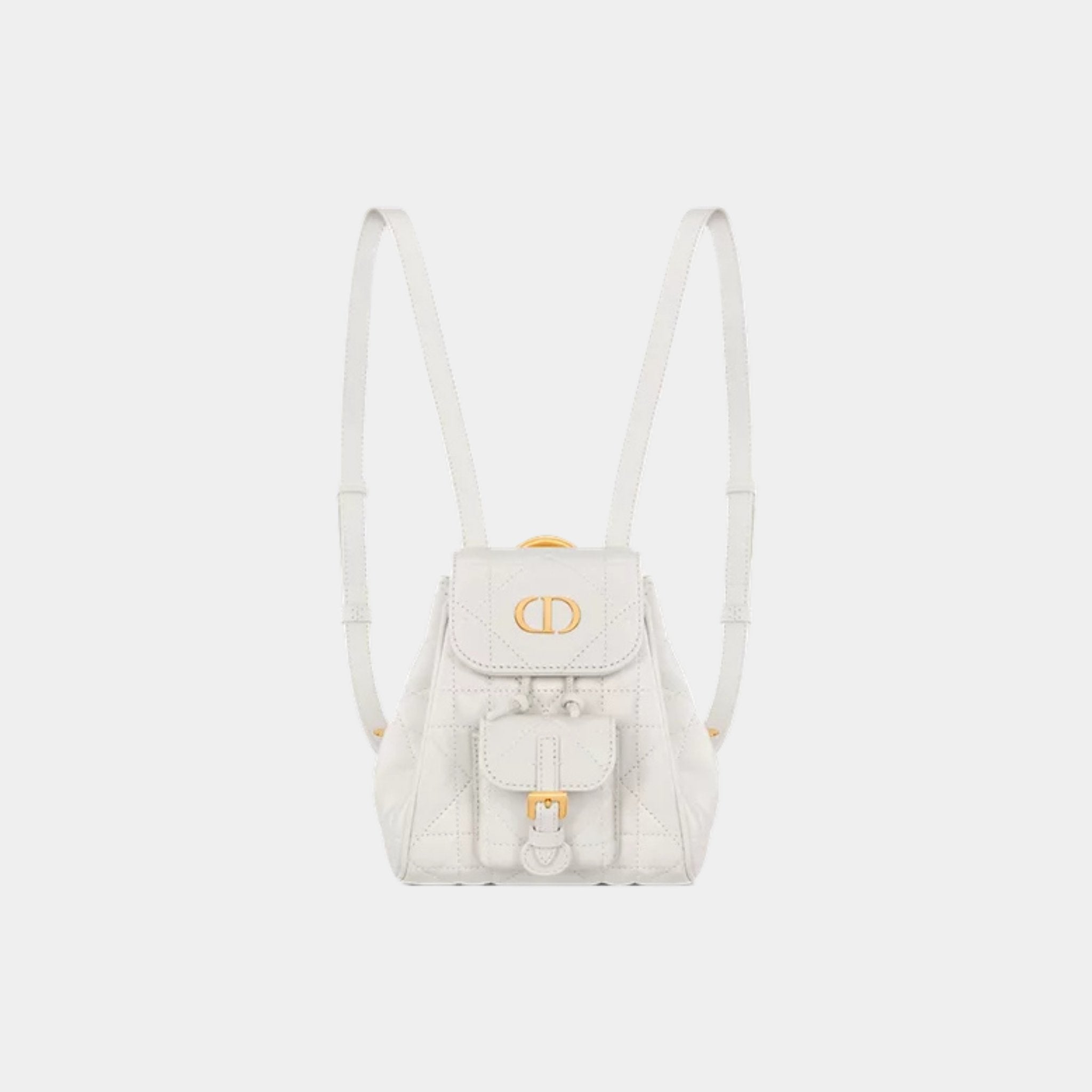 Dior Caro Nano Backpack Macrocannage Lambskin, White, Front
