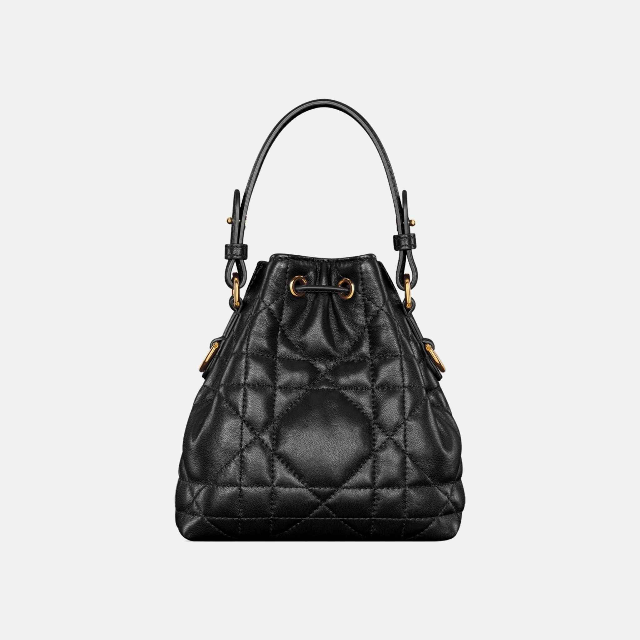Dior Caro Nano Bucket Bag In Macrocannage Lambskin, Black, Back