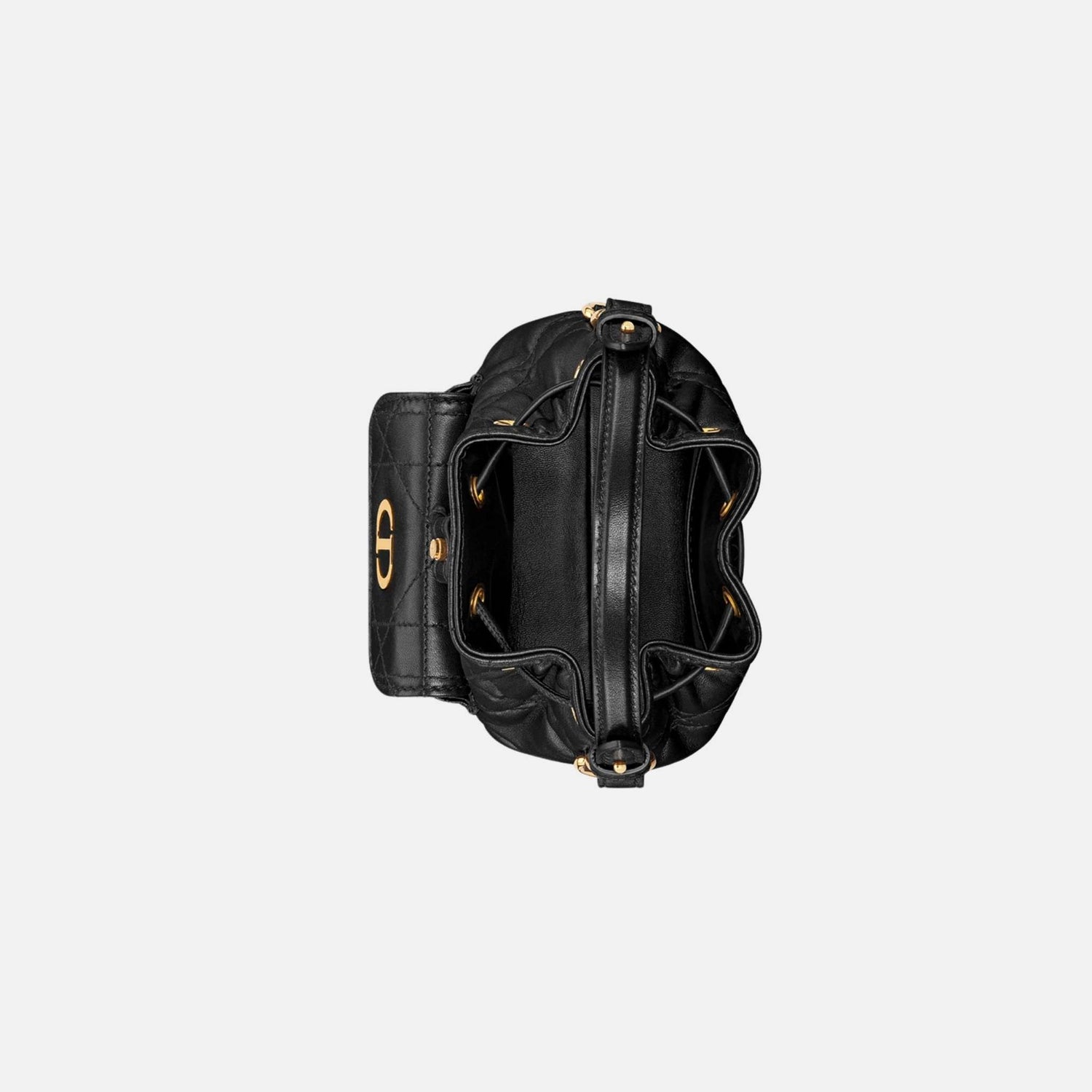 Dior Caro Nano Bucket Bag In Macrocannage Lambskin, Black, Inside