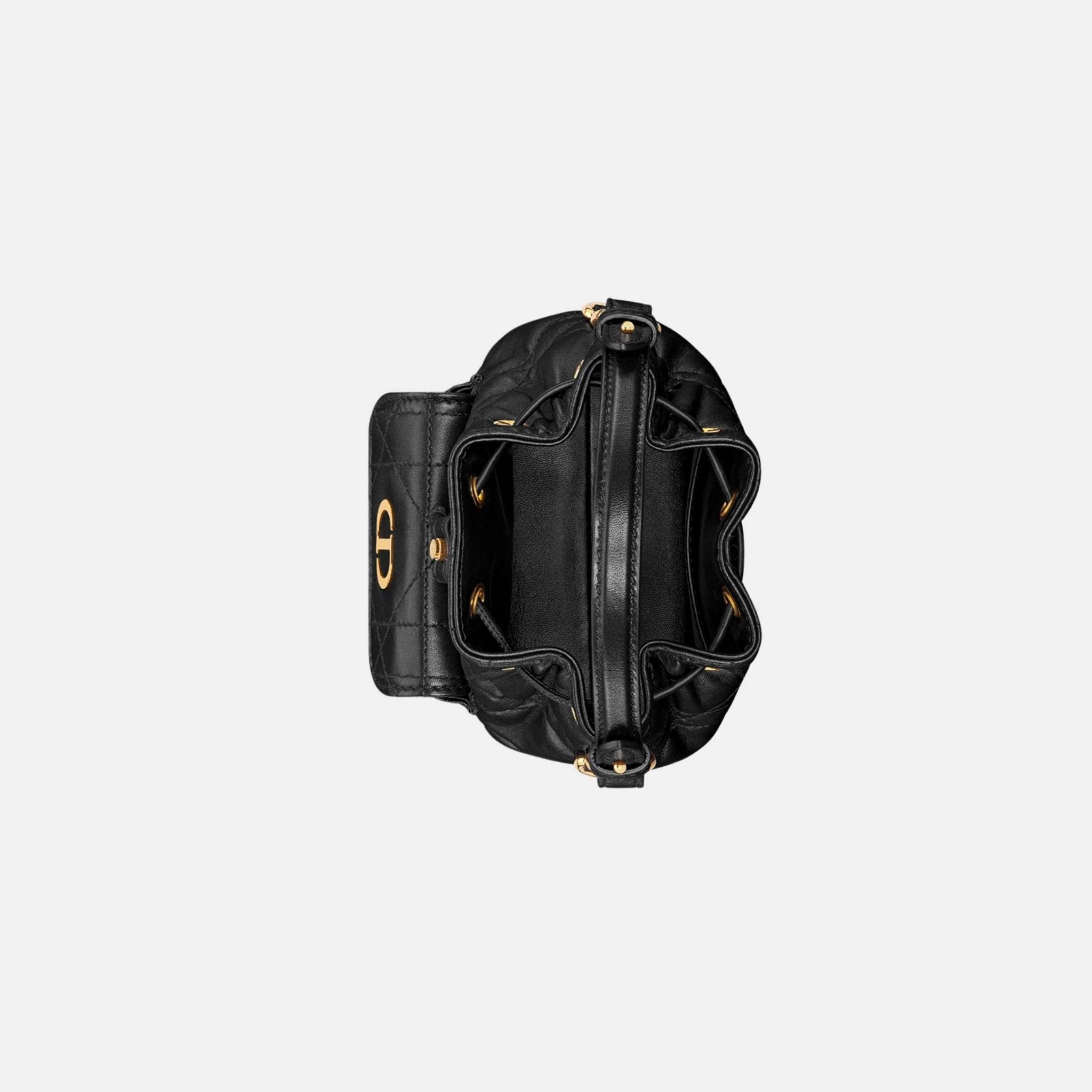 Dior Caro Nano Bucket Bag In Macrocannage Lambskin, Black, Inside