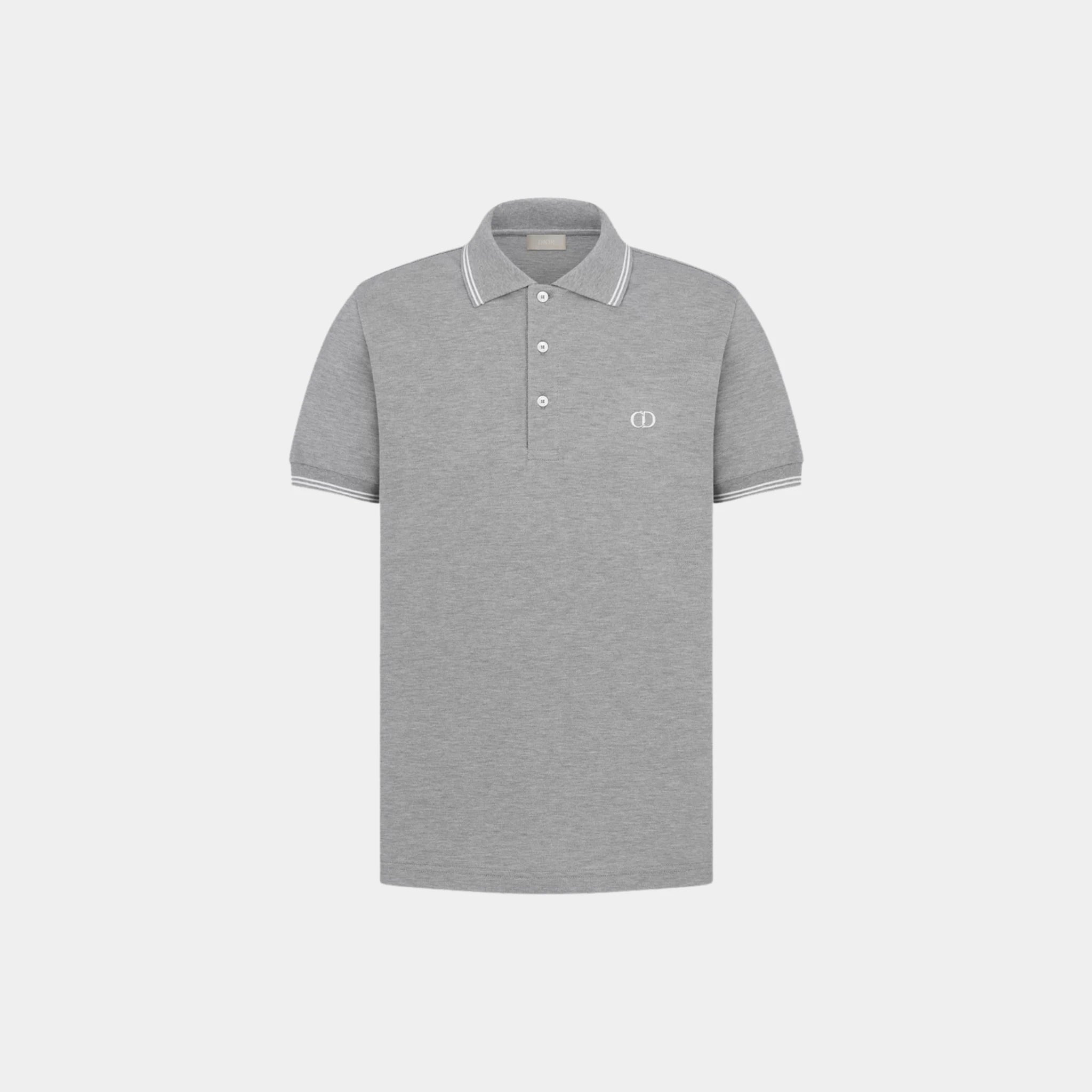 Dior CD Icon Polo Shirt In Cotton Pique, Gray, Front