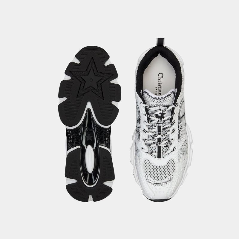 Dior Chrono Sneaker Mesh And White Leather Effect Panels, MeshWhite, FrontBackView