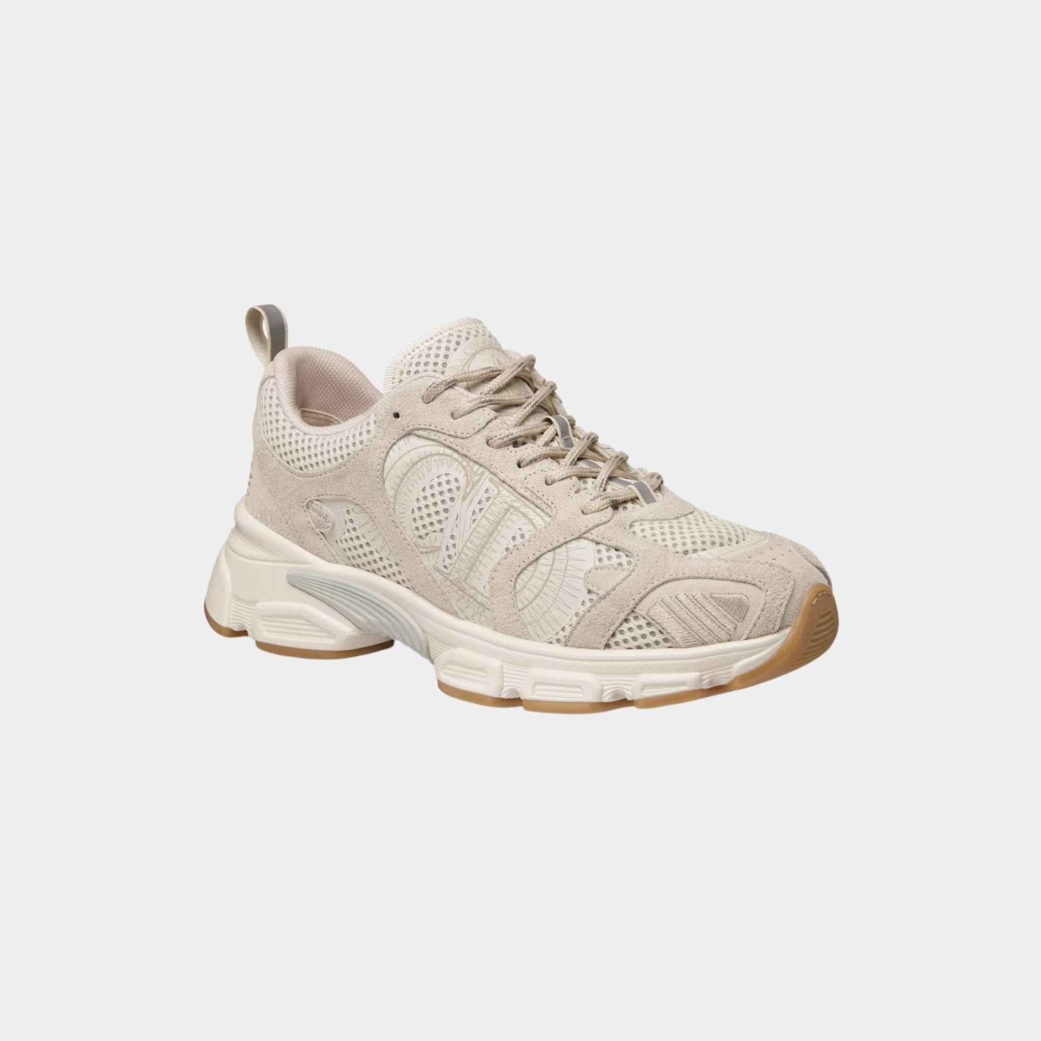 Dior Chrono Sneaker Trainers Beige Mesh And Suede Calfskin, Front and Side