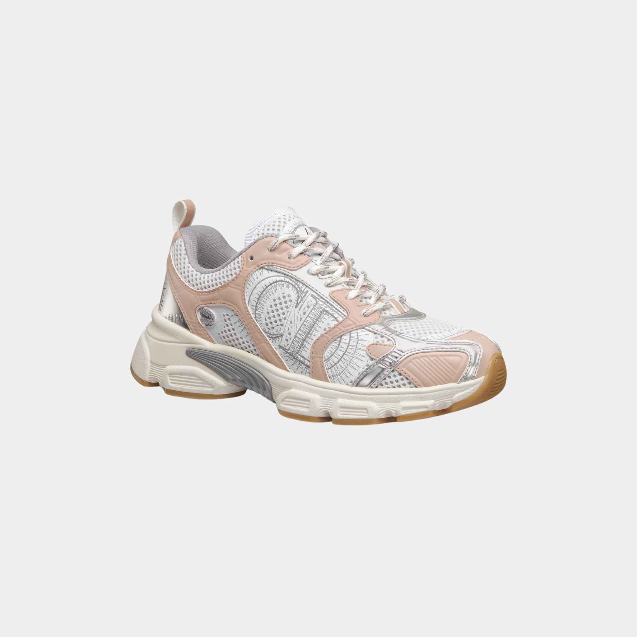 Dior Chrono Sneaker Trainers White MEsh with Nude and Sliver tone Leather,Front