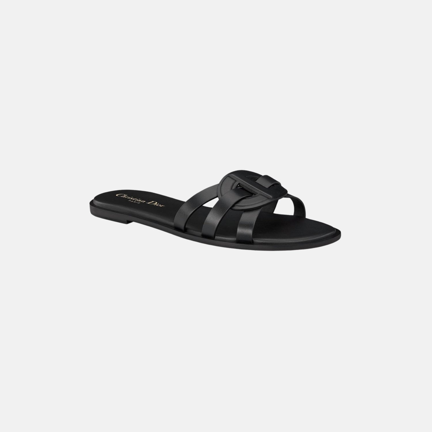 Dior D Club Slide In Calfskin, Black, Front