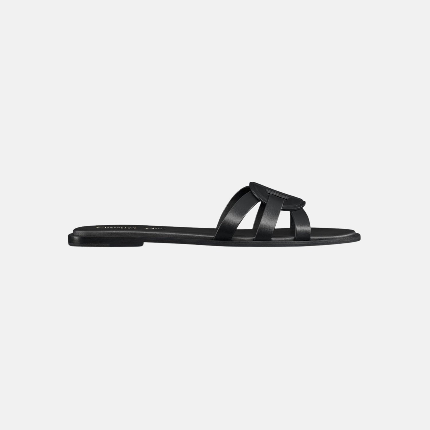 Dior D Club Slide In Calfskin, Black, Side