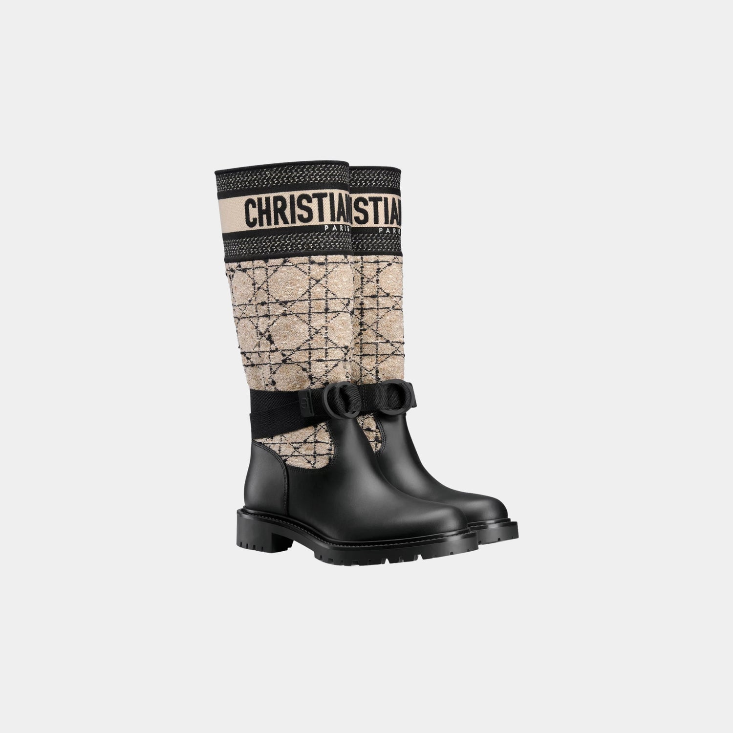 Dior D Major Boot Beige and Black Cannage Tweed and Black Calfskin, Front