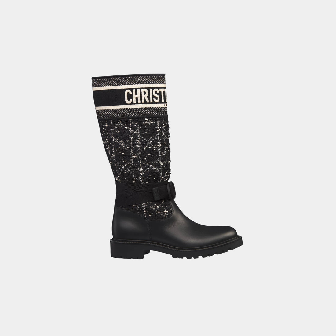 Dior D Major Boot Black and White Cannage Tweed and Black Calfskin, Side