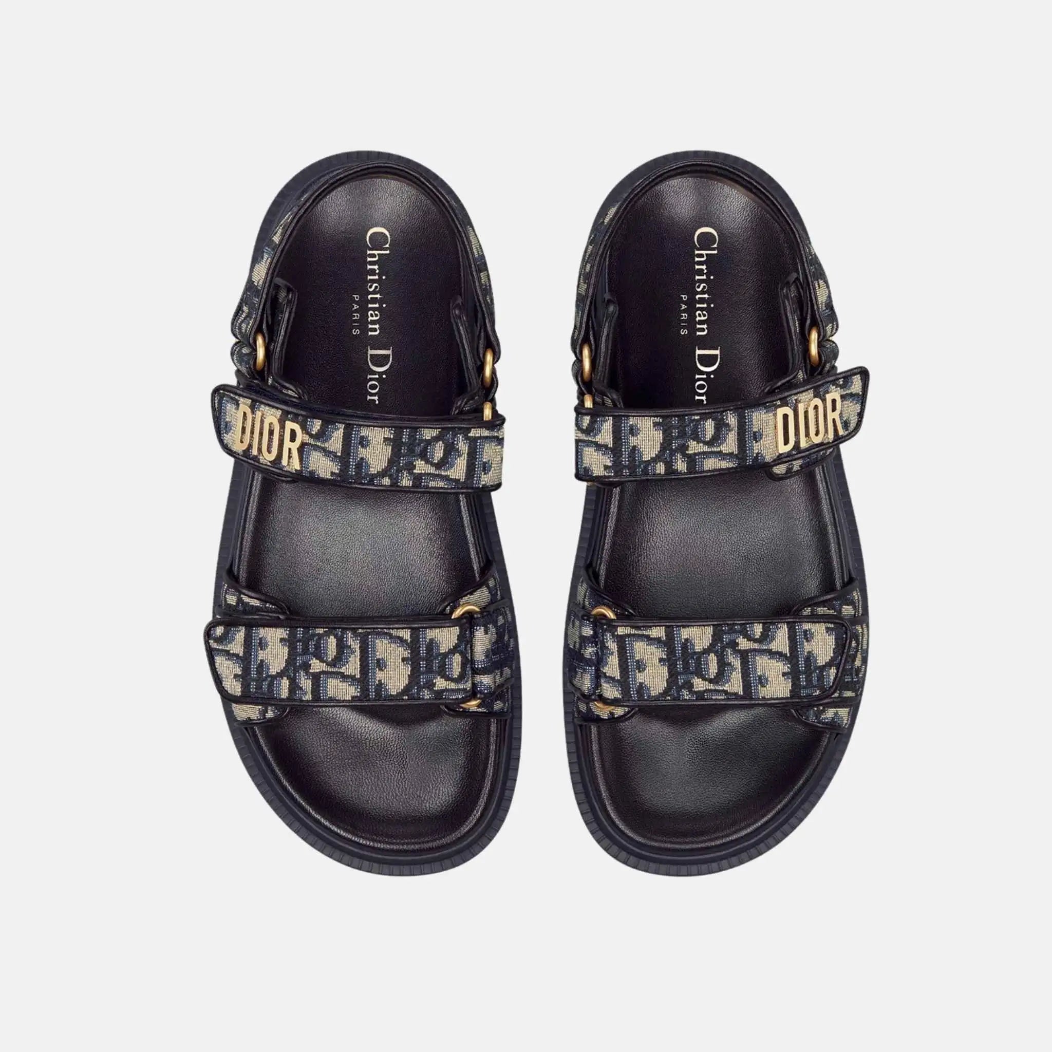 Dior Dioract Sandal In Cotton Embroidered With Oblique Motif, Top