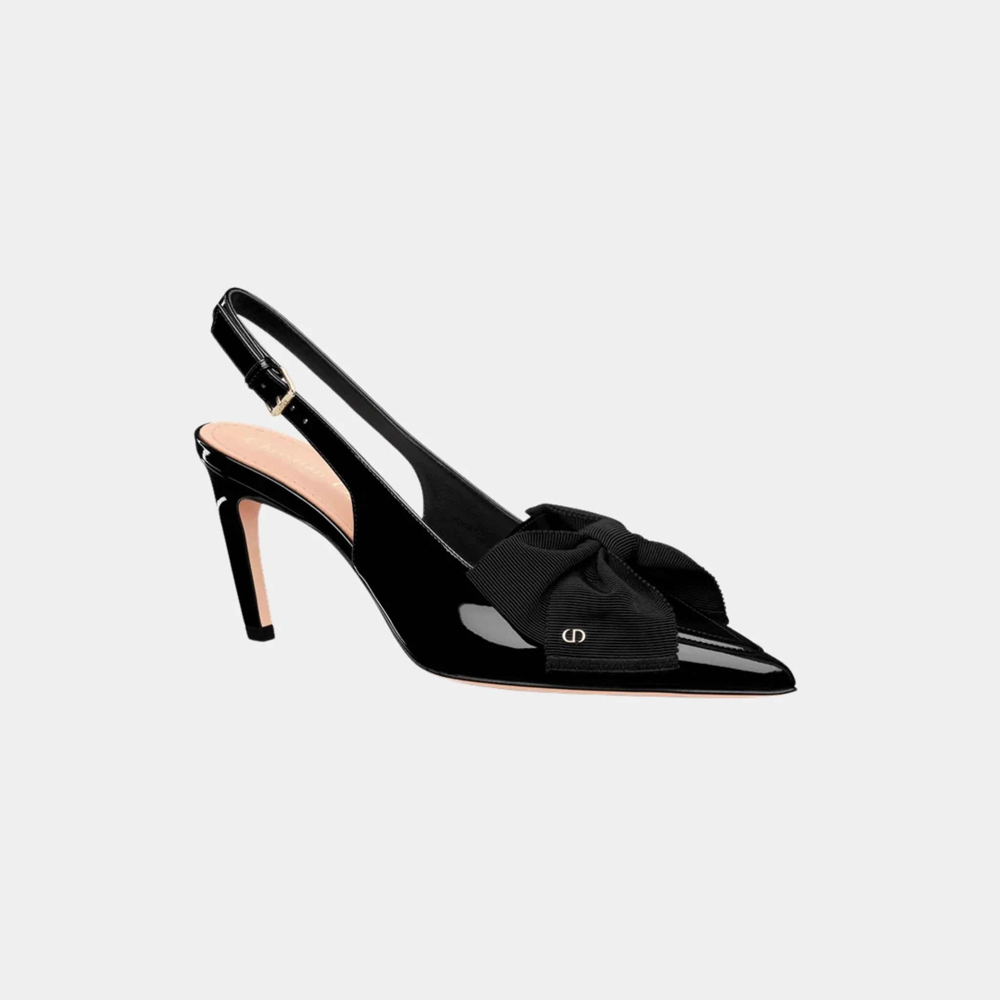 Dior Diorissimo Slingback Pump Patent Calfskin and Grosgrain, Black, Front