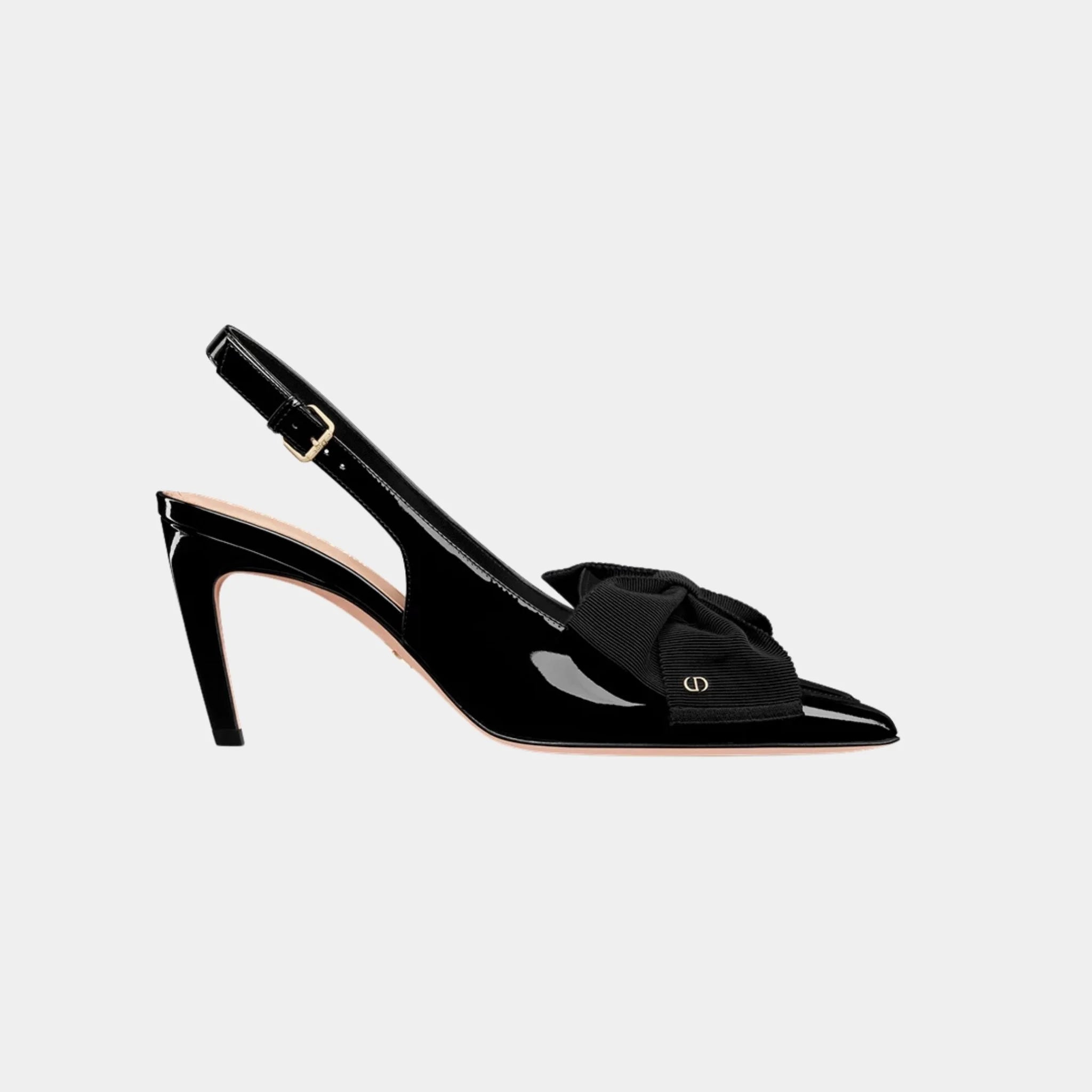 Dior Diorissimo Slingback Pump Patent Calfskin and Grosgrain, Black, Side