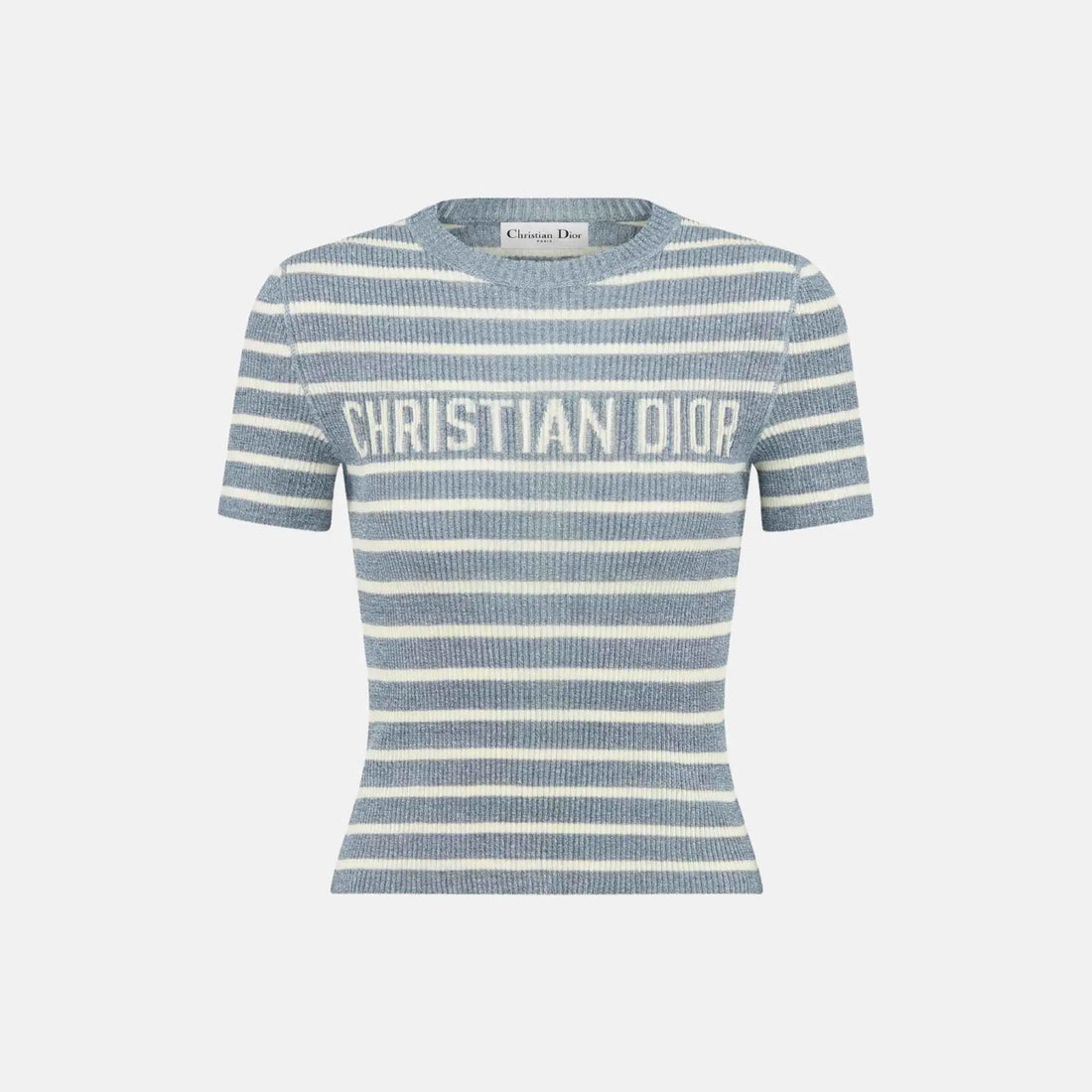 Dior Dioriviera Cropped Short Sleeved Sweater In Silk Knit, Denim Blue, Front